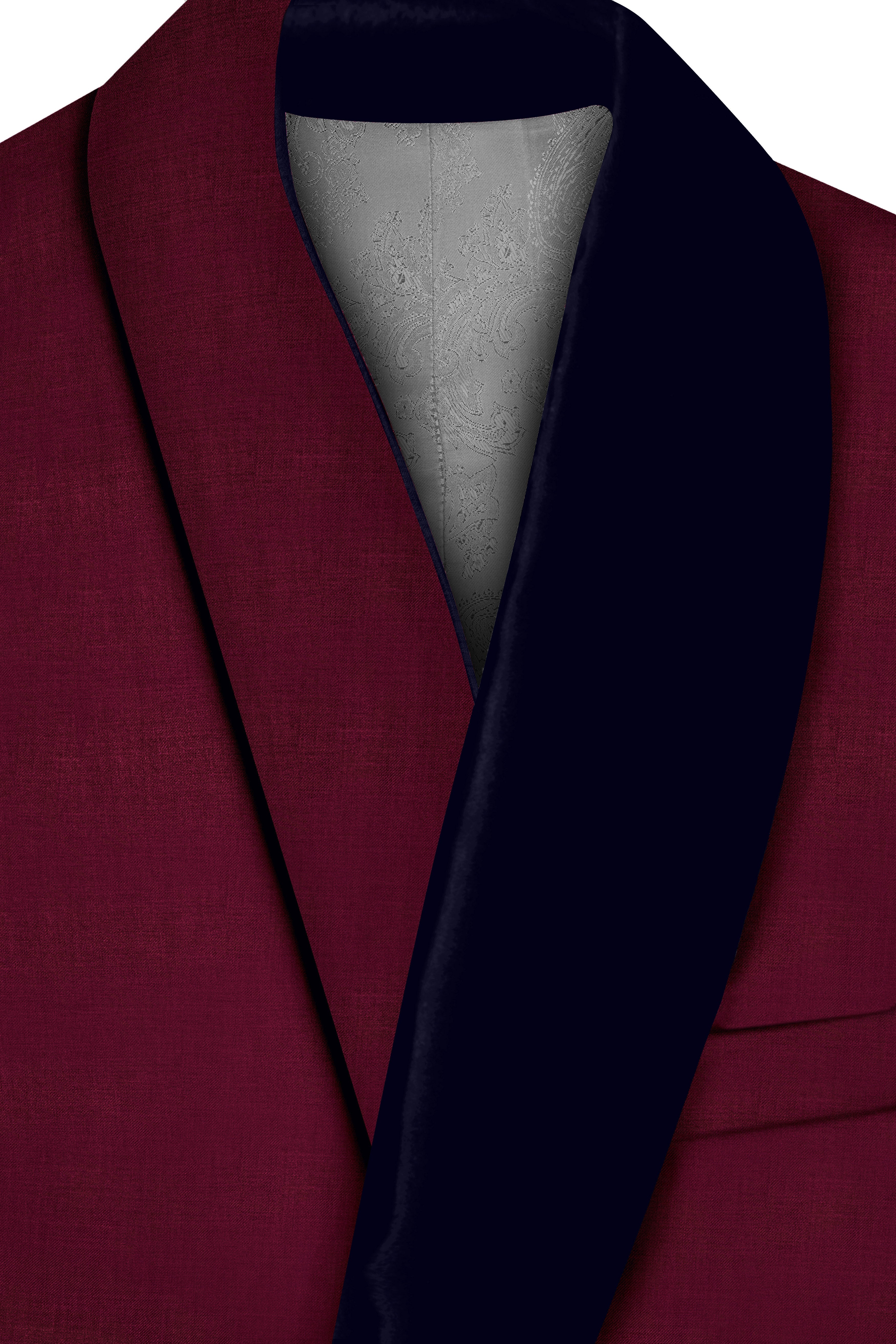 Regal Maroon-Tamarind With Blue Lepal Solid Wool Rich Tuxedo Blazer