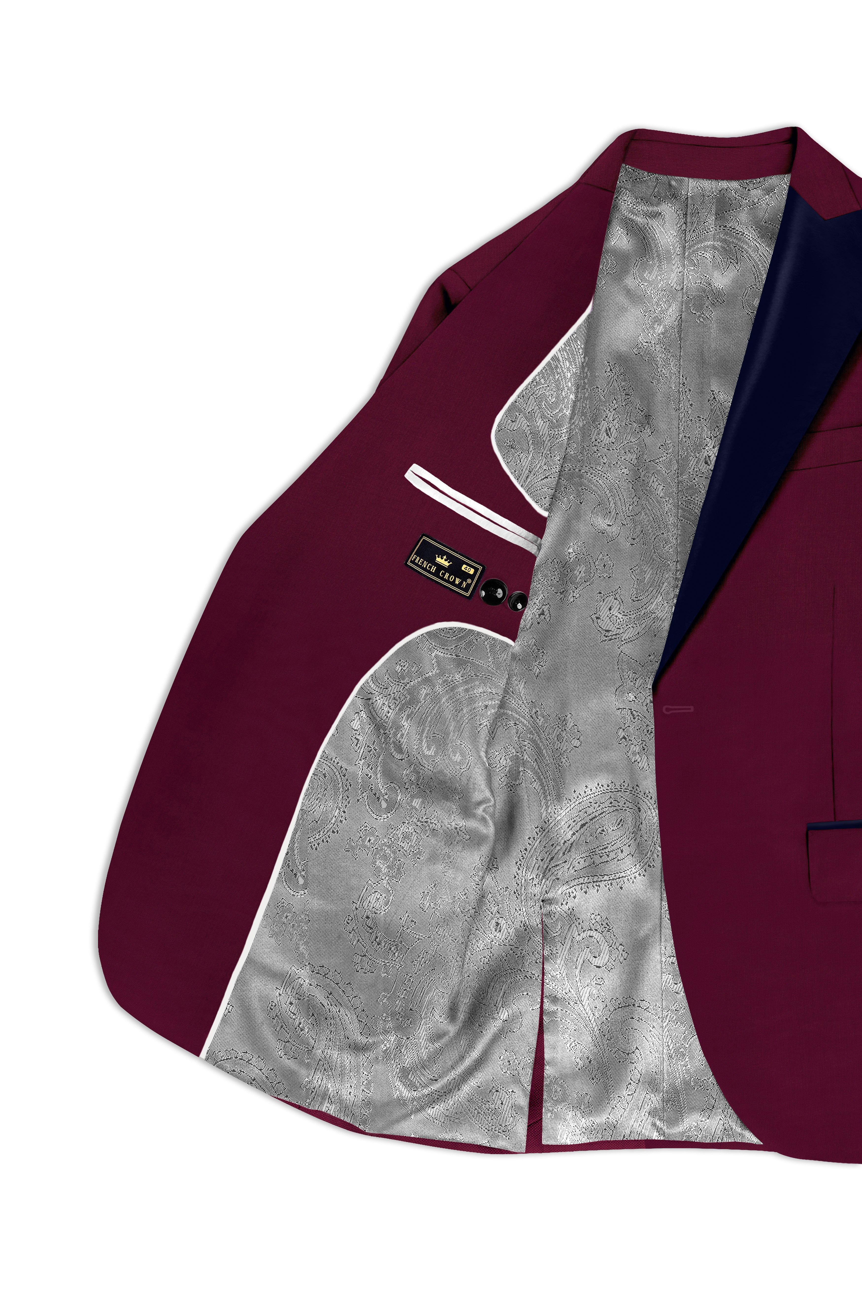 Regal Maroon-Tamarind With Blue Peak Lepal Solid Wool Rich Tuxedo Blazer