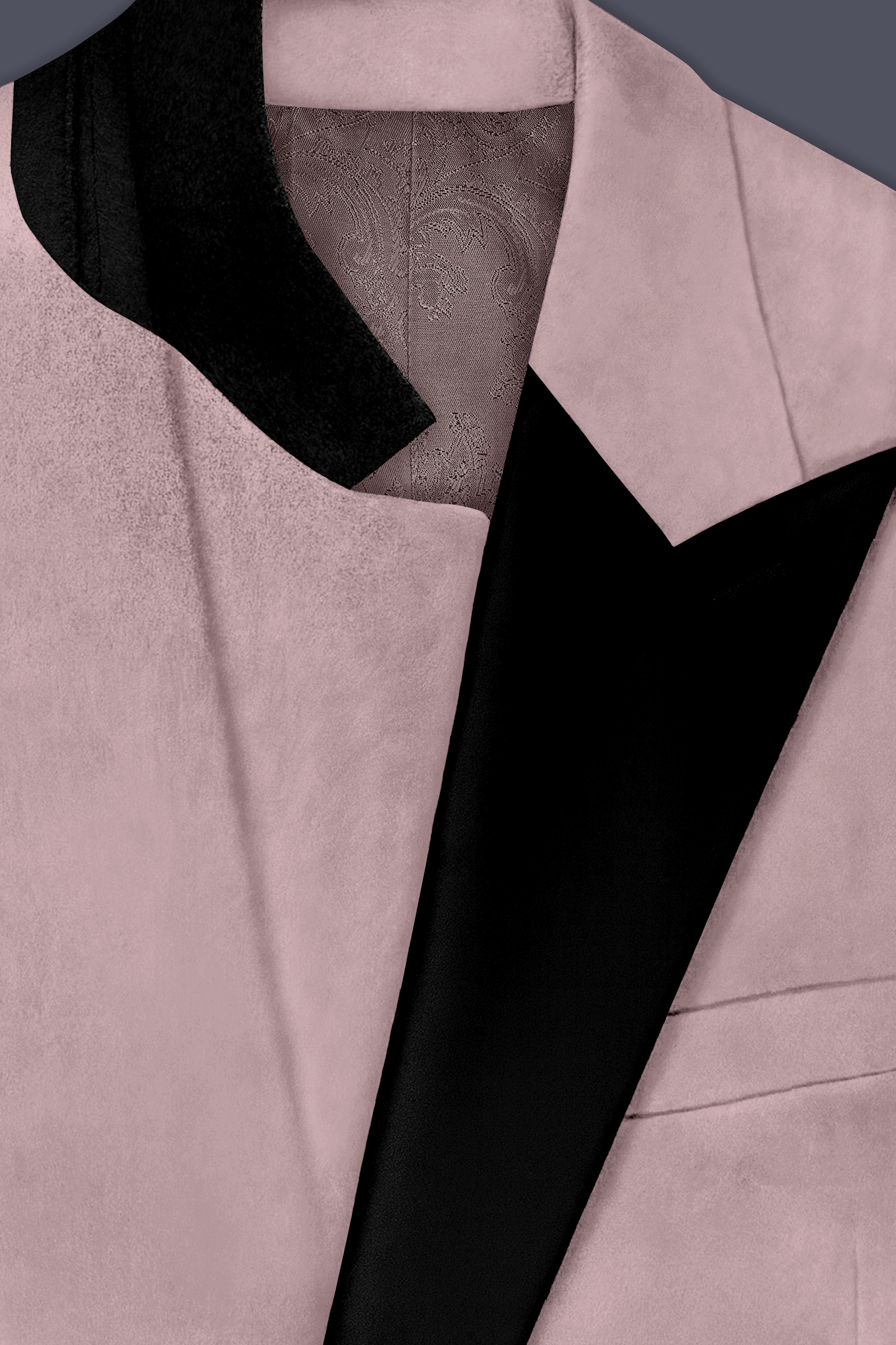 Rosvoro-Calming Pink Velvet Peak Lapel Tuxedo Blazer