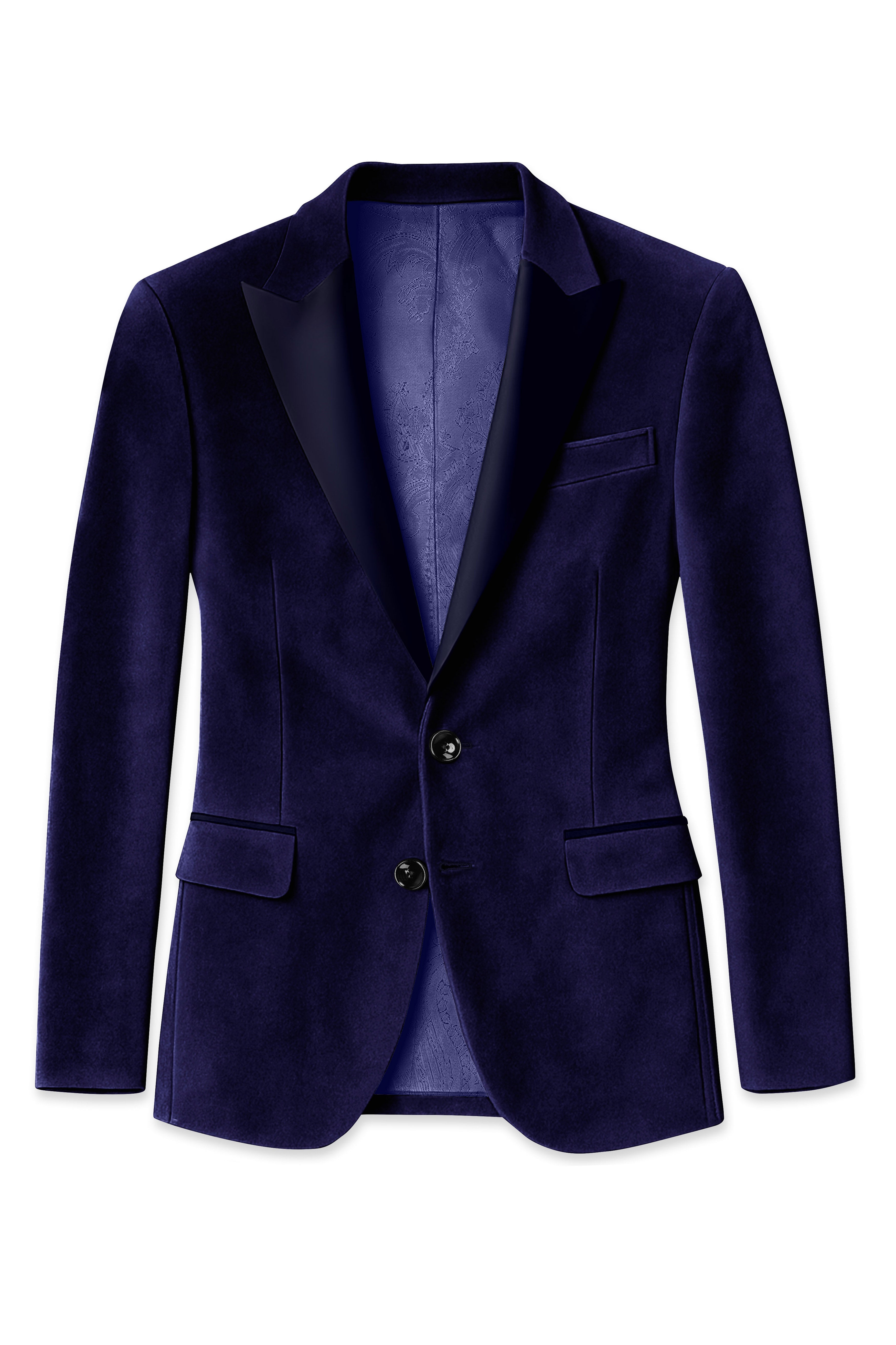 Azurion-Royal Blue With Blue Lepal Velvet Peak Lapel Tuxedo Blazer