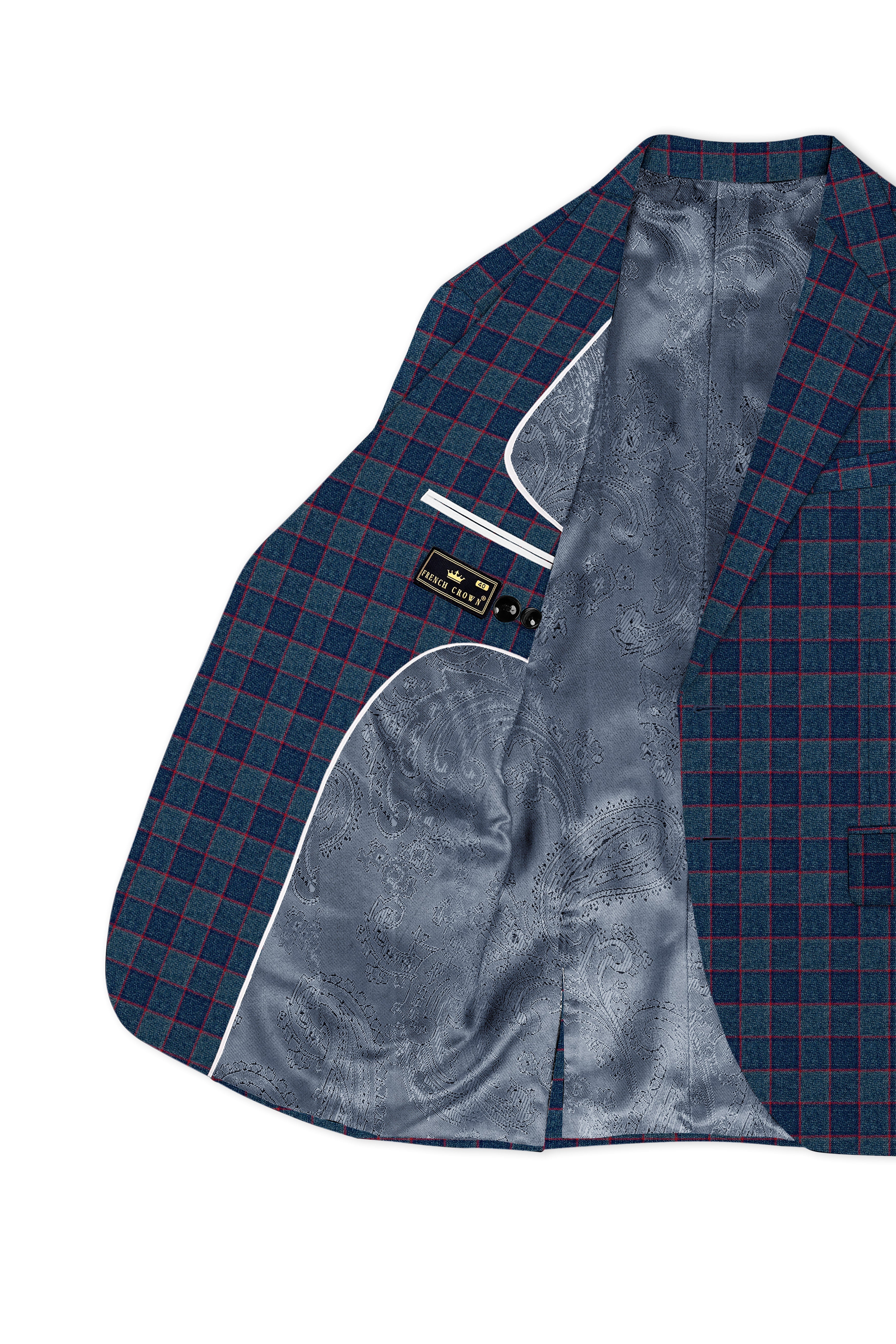 Panevoro-Vintage Blue Windowpane Premium Cotton Single Breasted Blazer