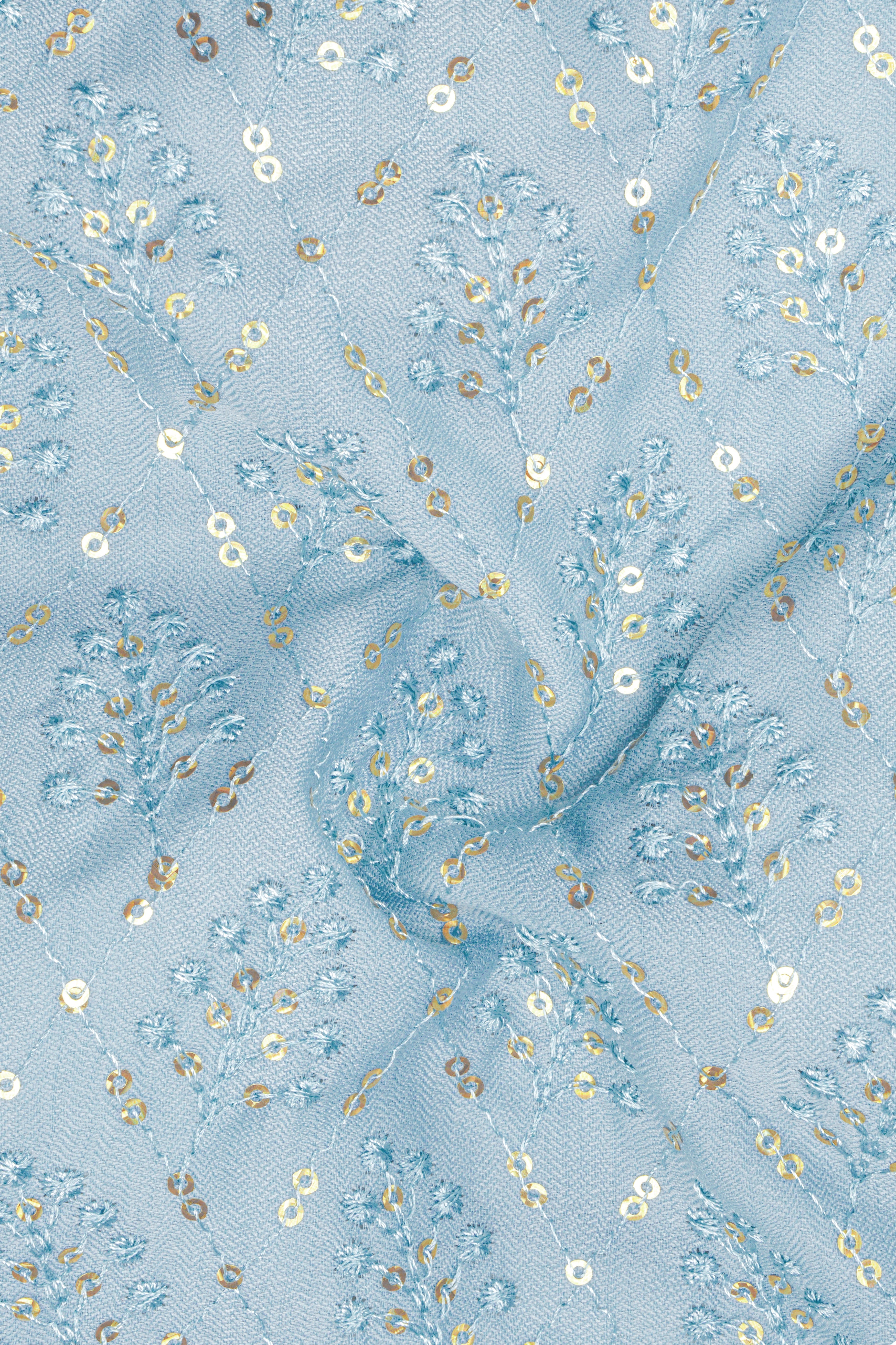 Azurora-Carolina Blue Thread and Sequin Embroidered Designer Peak Lapel Tuxedo Blazer