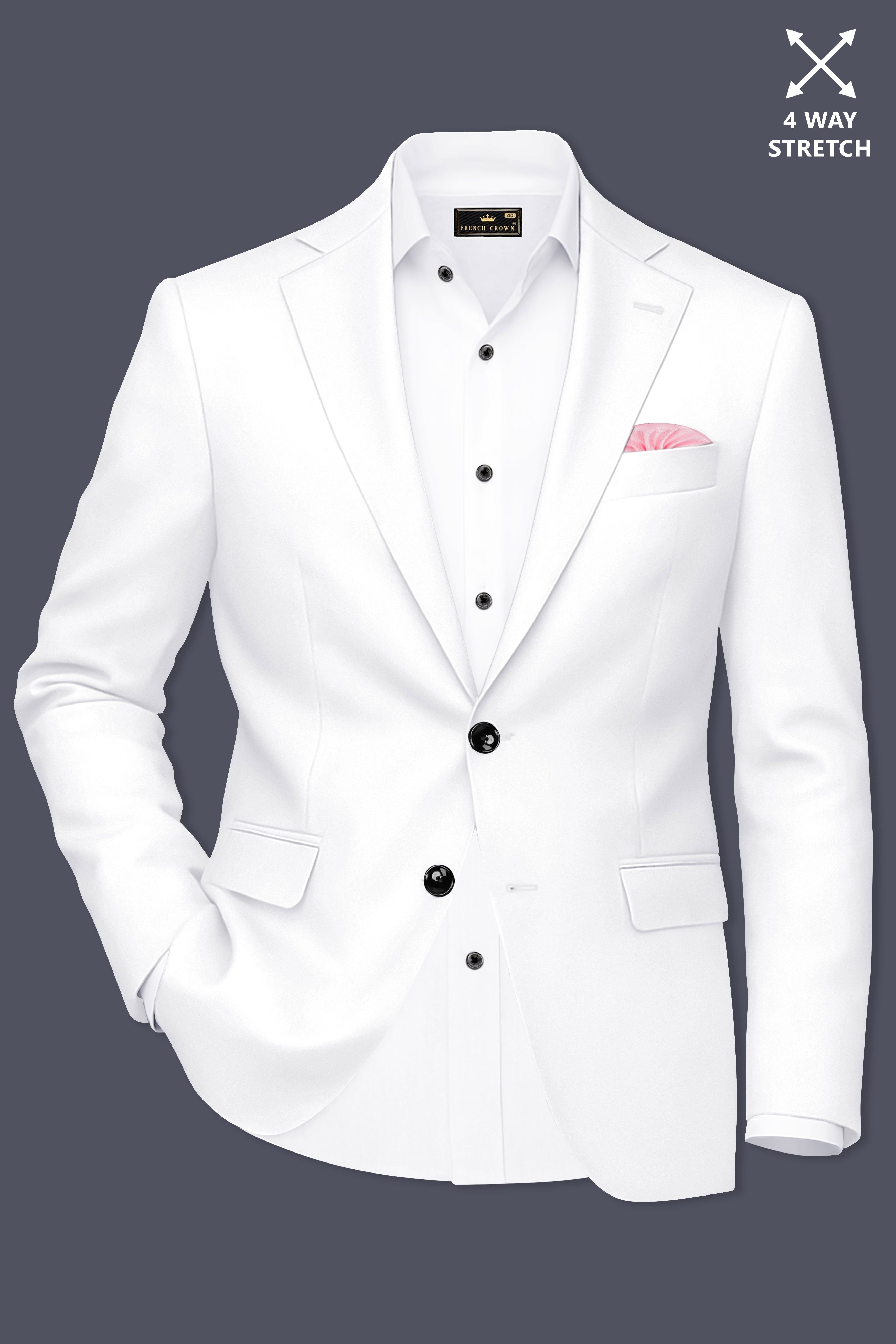 Shiro-Japanese Bright White 4-Way Stretch Wrinkle-Free Wool Rich Single Breasted Blazer