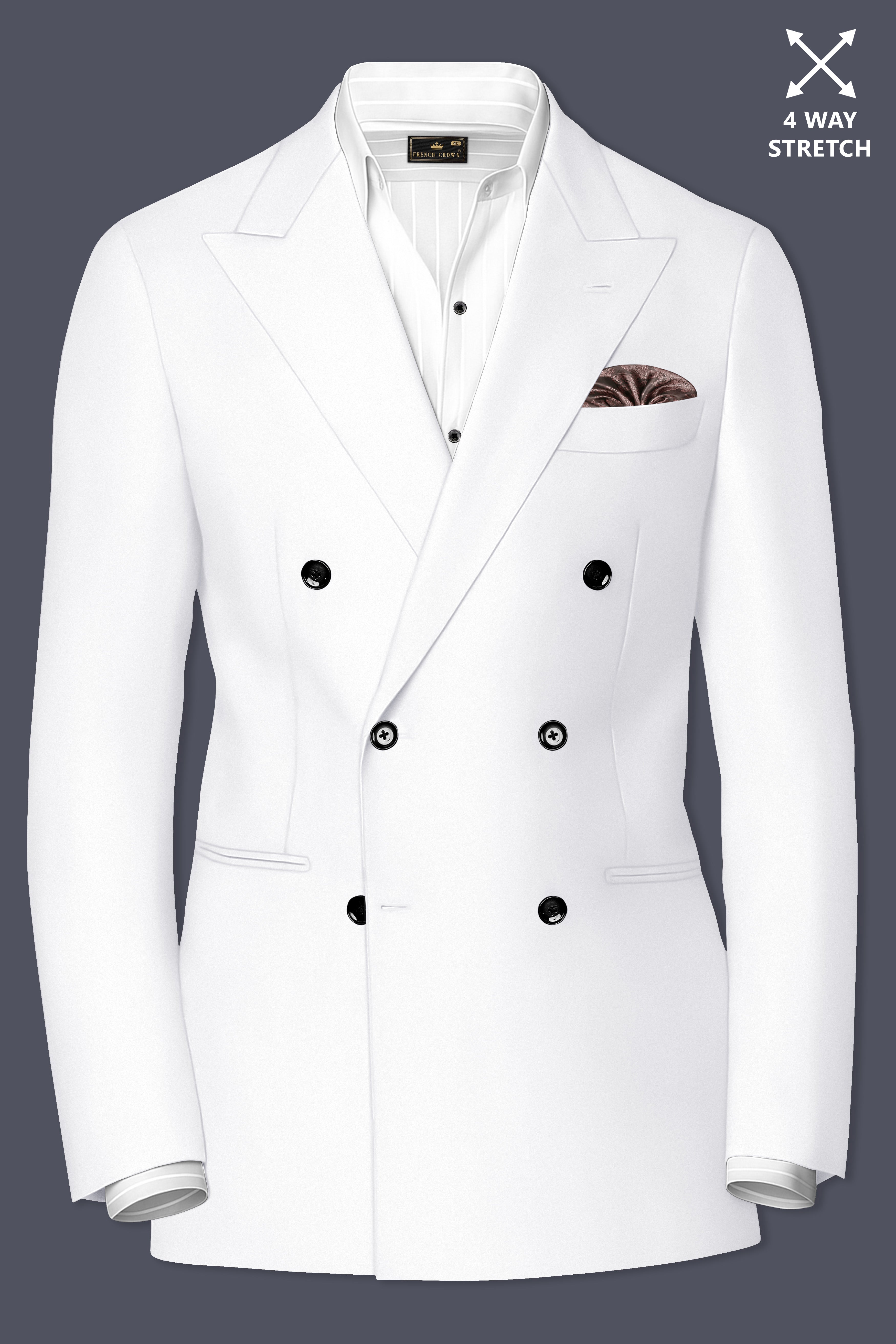 Shiro-Japanese Bright White 4-Way Stretch Wrinkle-Free Wool Rich Double Breasted Blazer