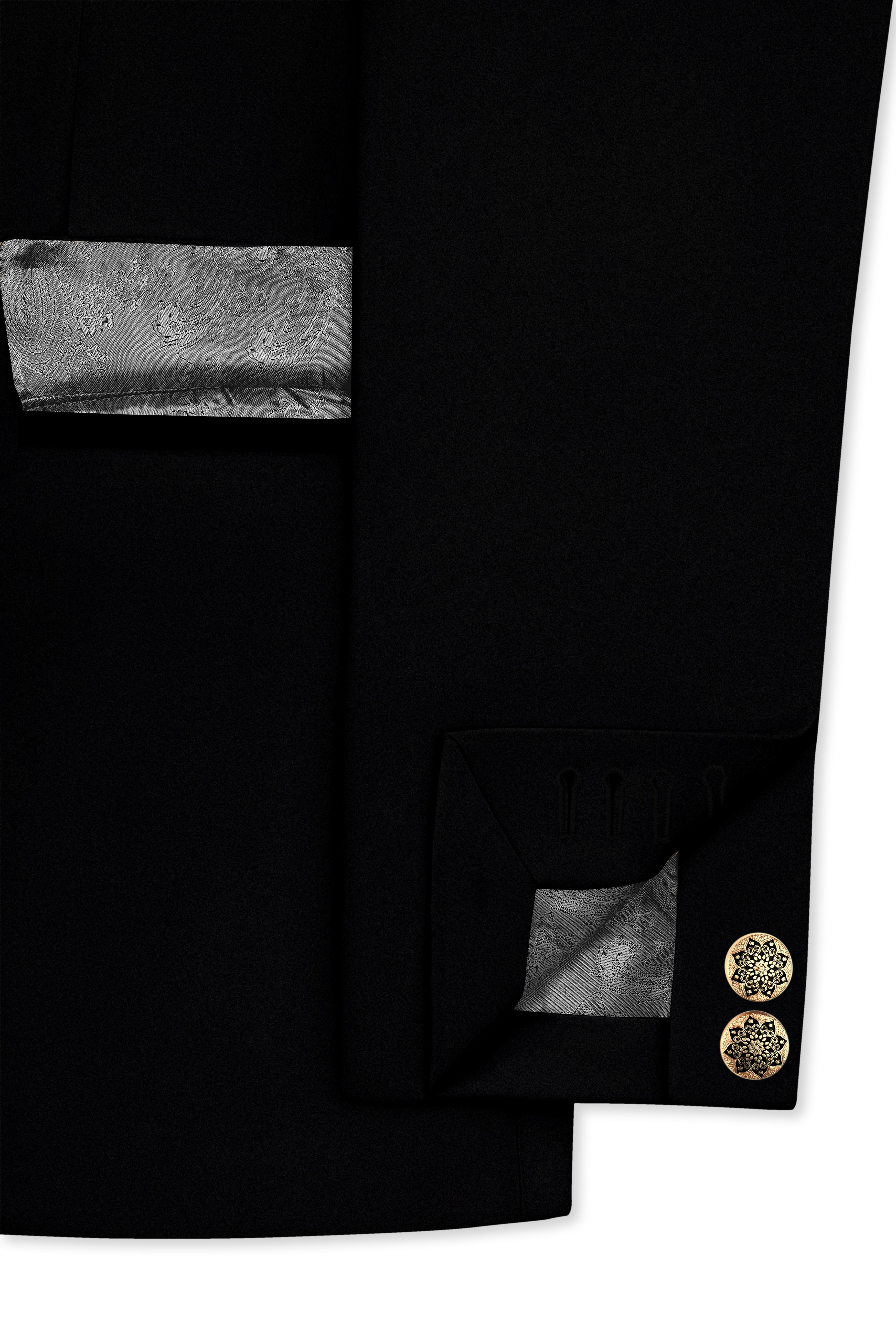 Kuro-Japanese Jade Black 4-Way Stretch Wrinkle-Free Wool Rich Cross Placket Bandhgala Blazer