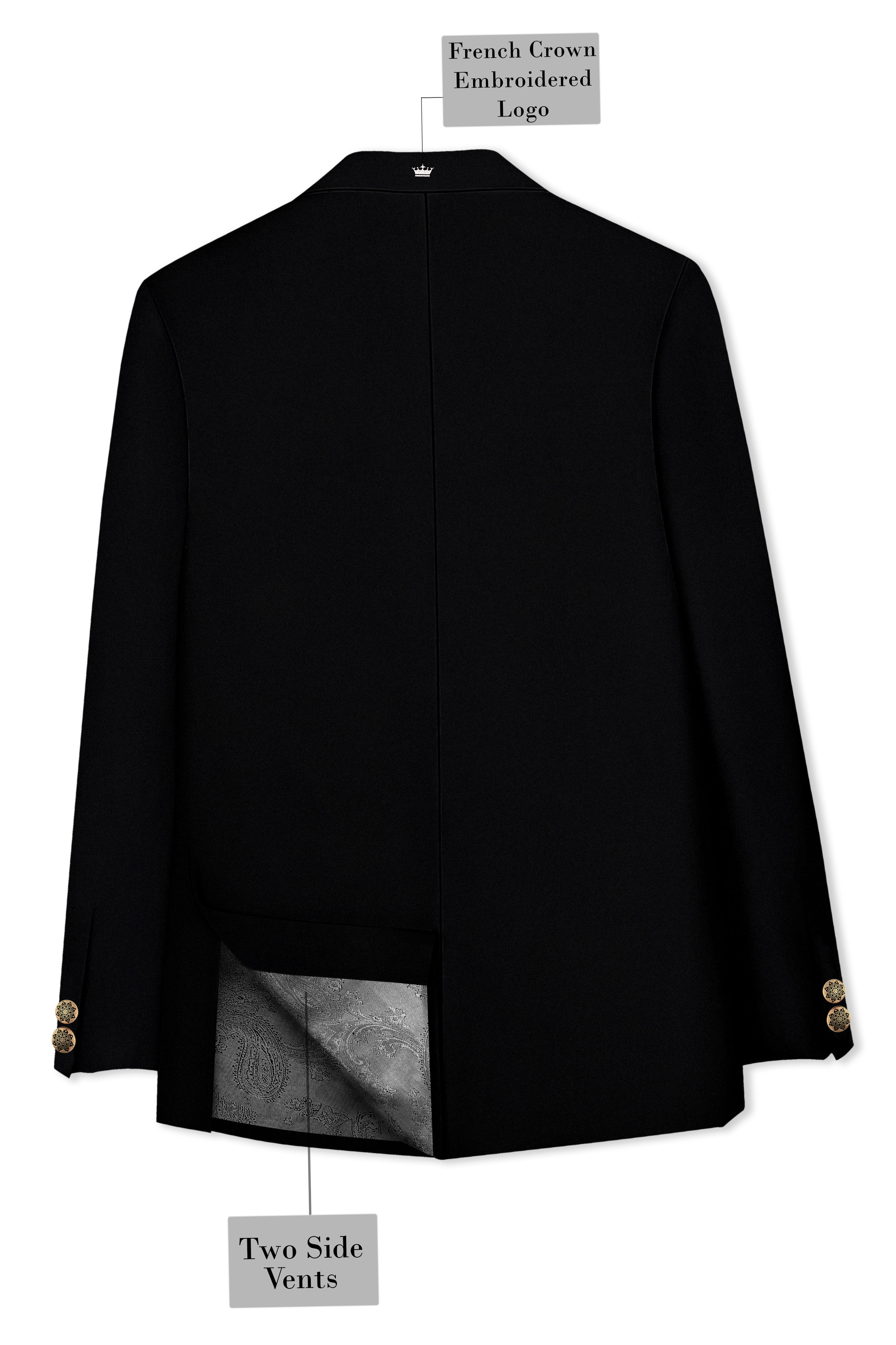 Kuro-Japanese Black 4-Way Stretch Wrinkle-Free Fluid Drape Fabric Cross Placket Bandhgala Blazer