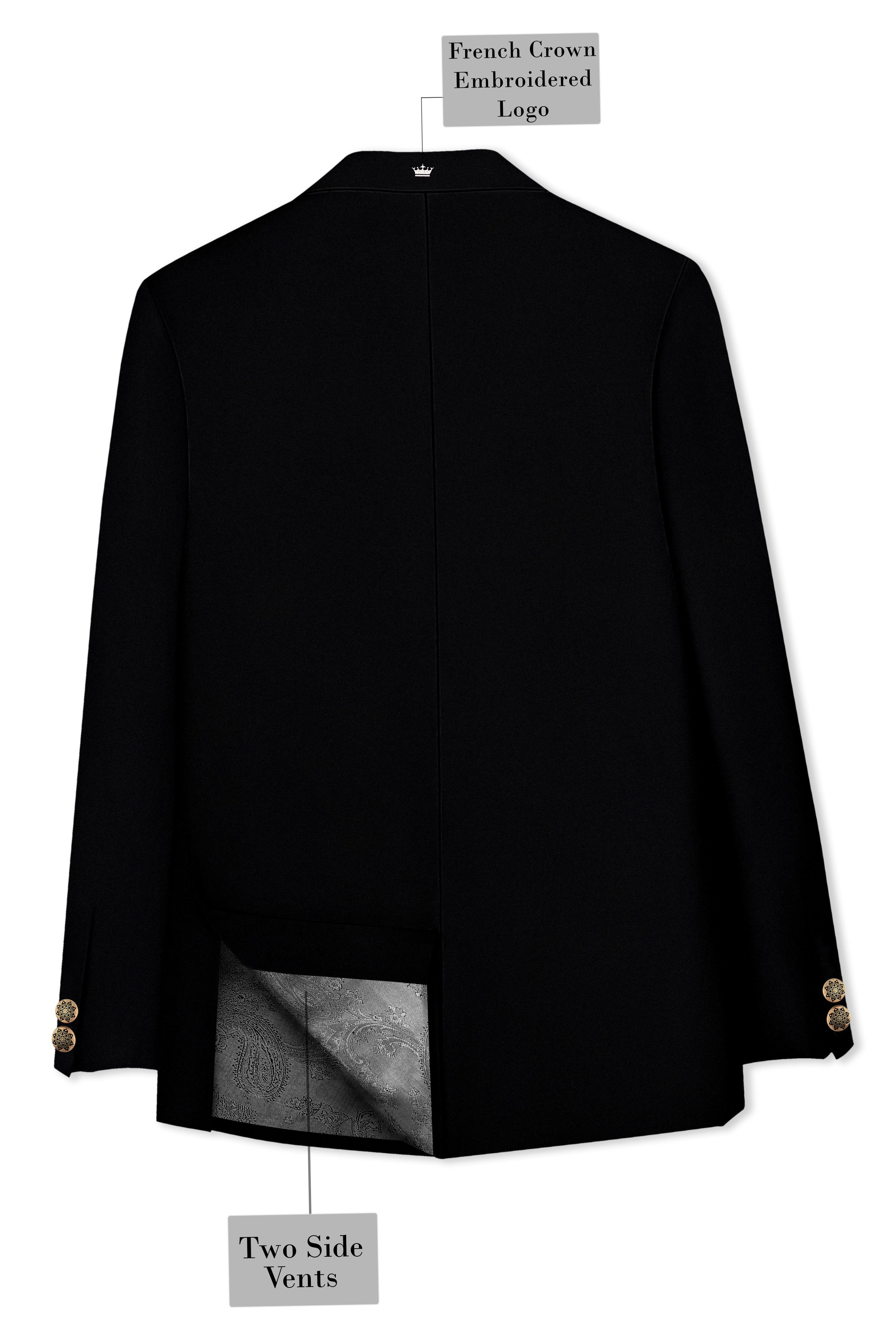 Kuro-Japanese Black 4-Way Stretch Wrinkle-Free Fluid Drape Fabric Bandhgala Blazer