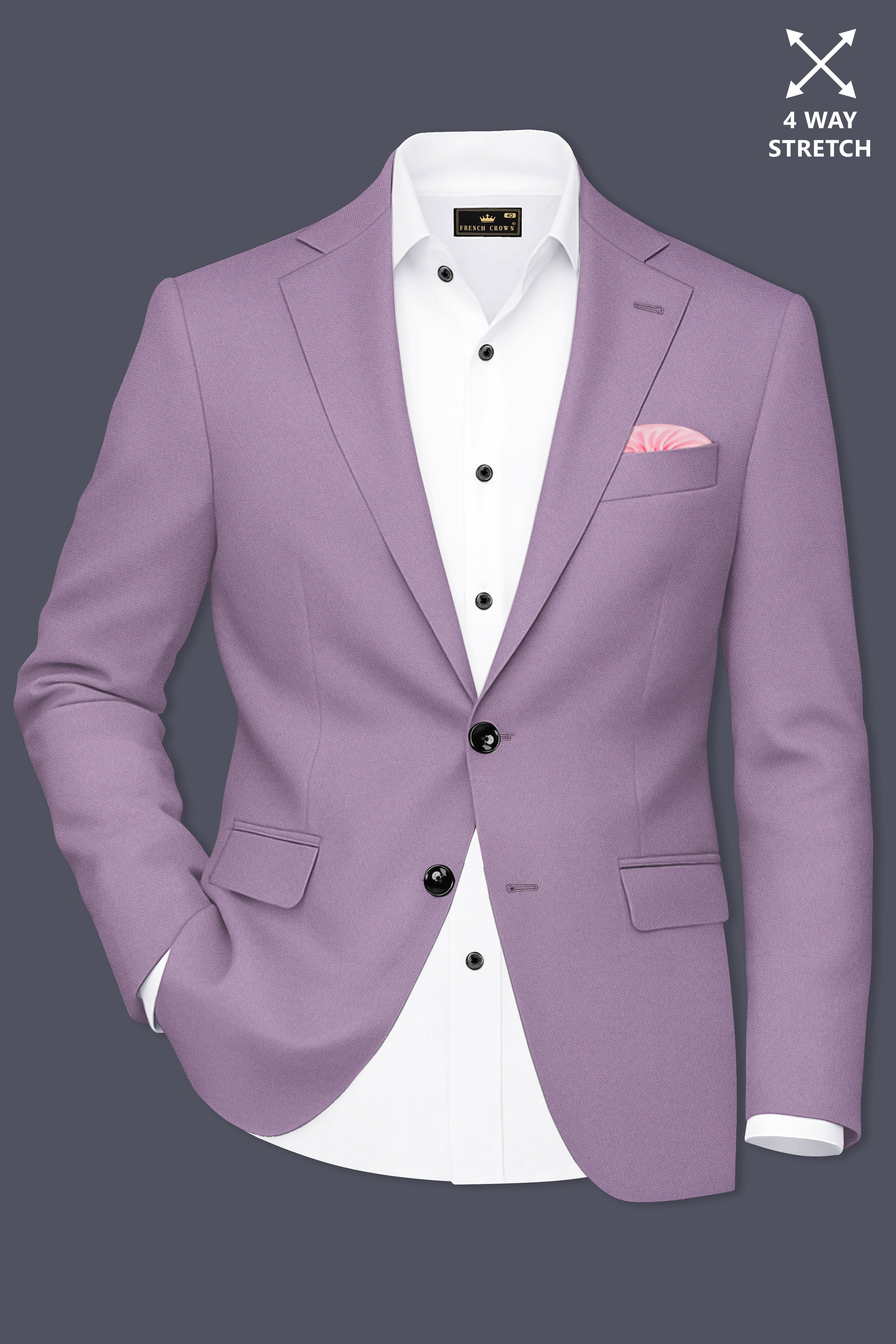Violeto-Korean Mobster Purple 4-Way Stretch Wool Rich Single Breasted Blazer