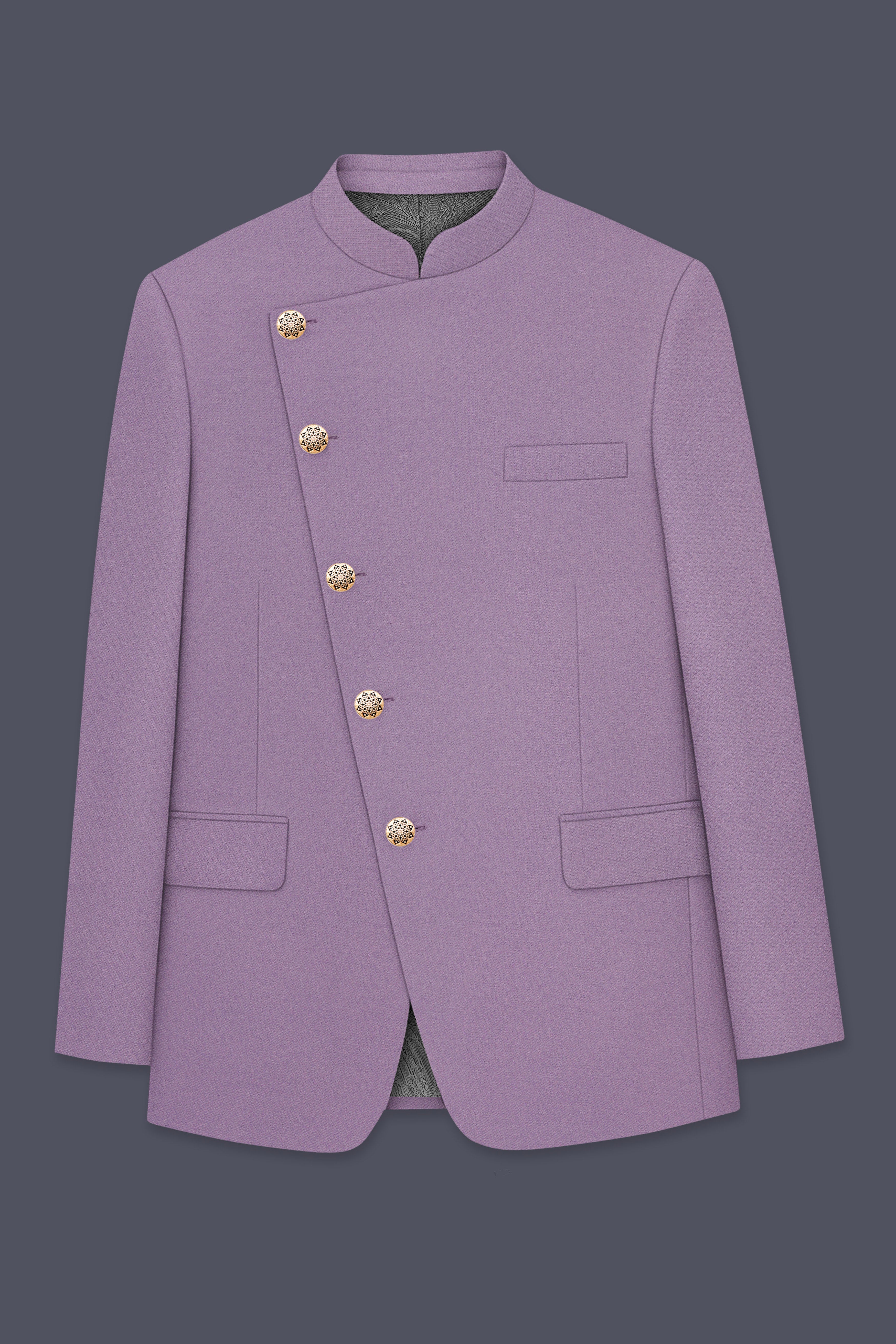 Violeto-Korean Mobster Purple 4-Way Stretch Wool Rich Cross Placket Bandhgala Blazer