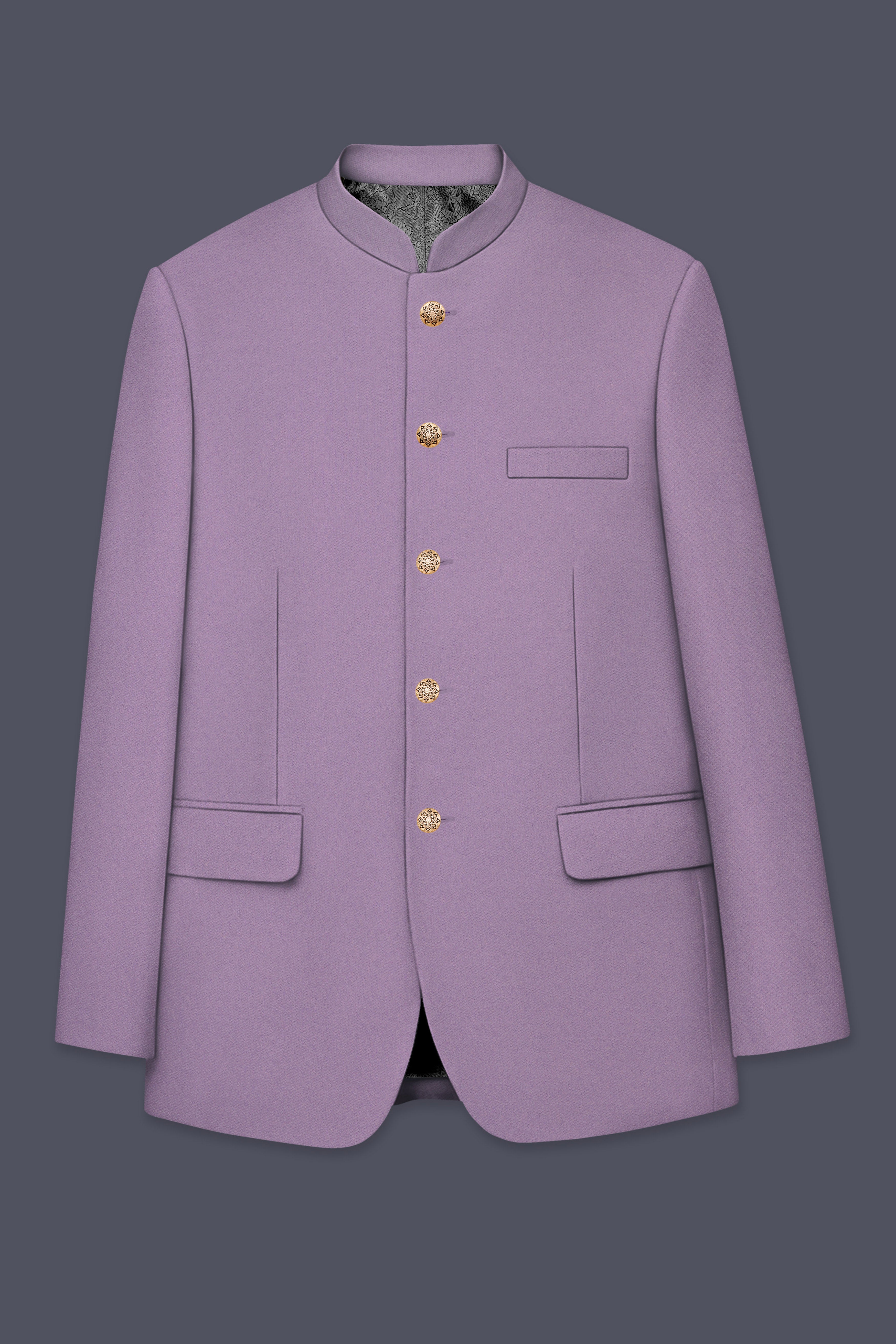 Violeto-Korean Mobster Purple 4-Way Stretch Wool Rich Bandhgala Blazer