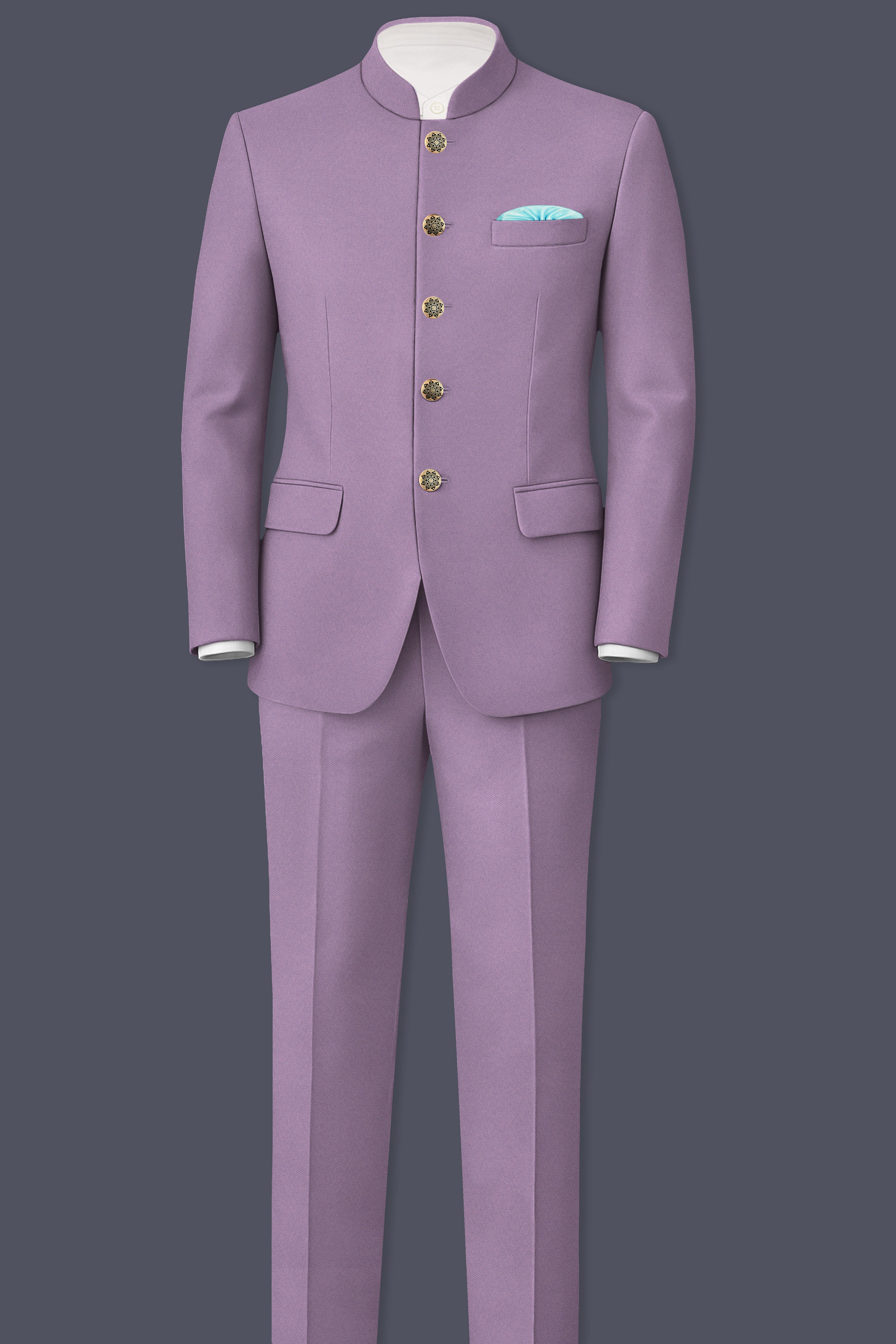 Violeto-Korean Mobster Purple 4-Way Stretch Wool Rich Bandhgala Blazer