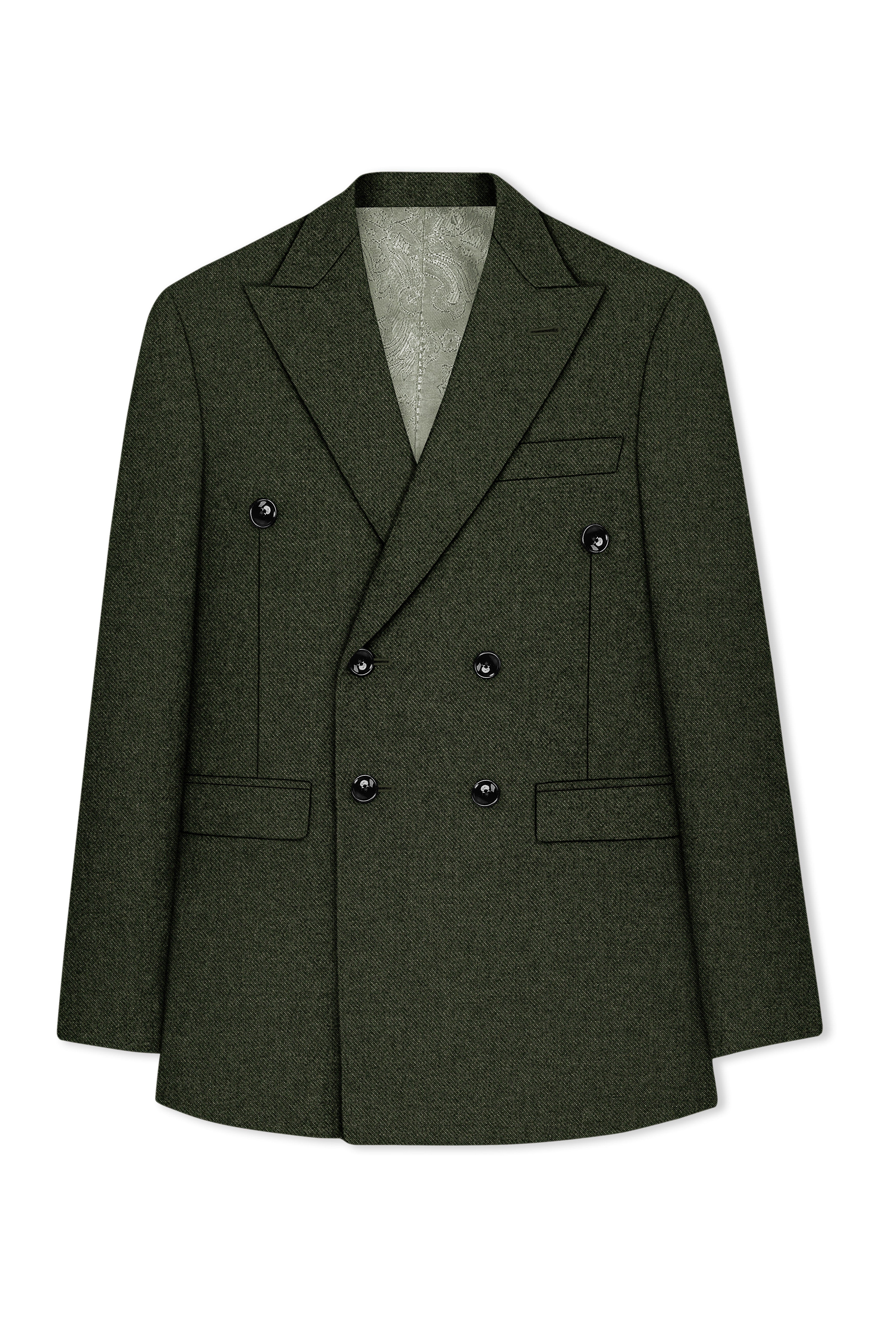 Virenza-Rangoon Green Textured Tweed Double Breasted Blazer