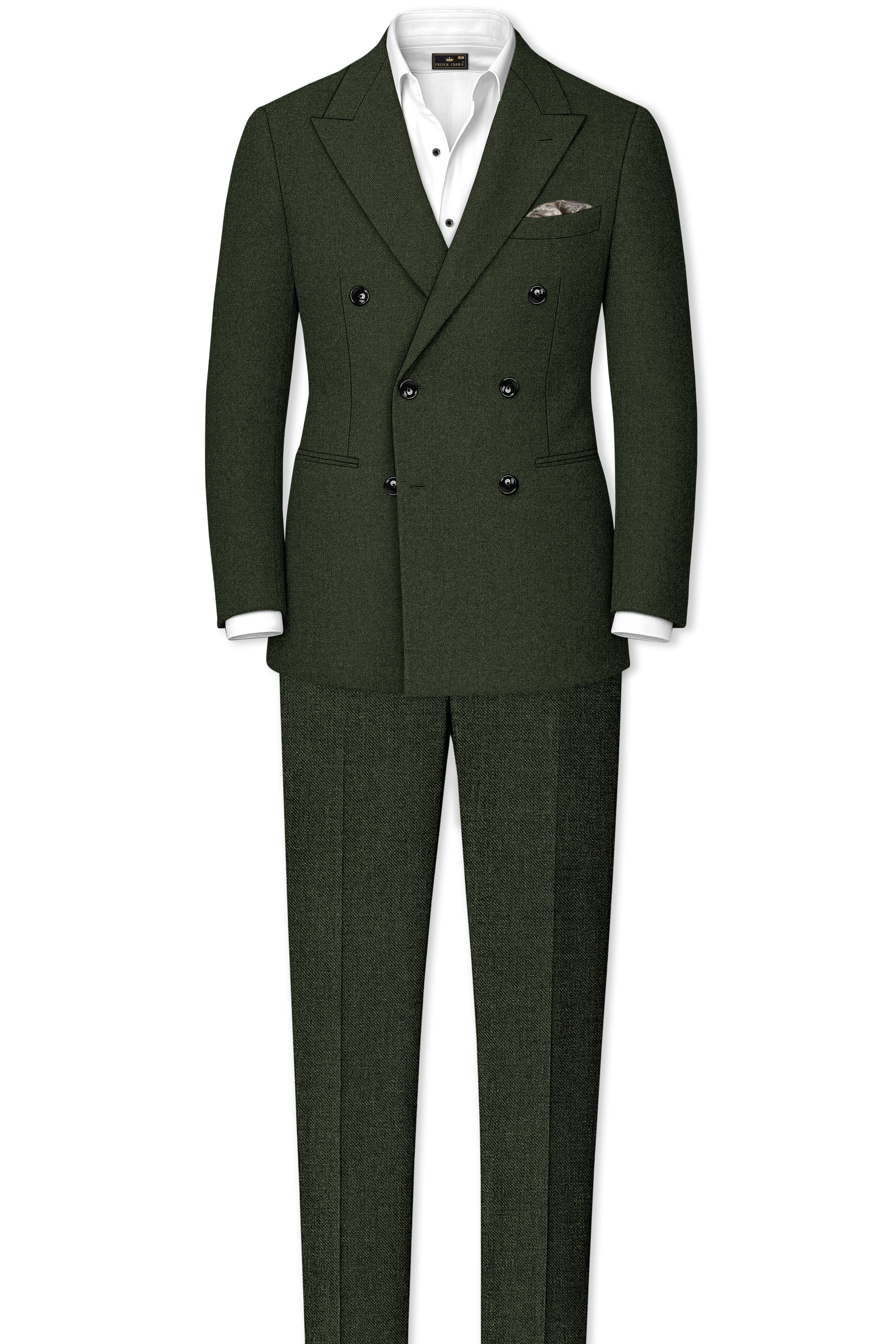 Virenza-Rangoon Green Textured Tweed Double Breasted Blazer
