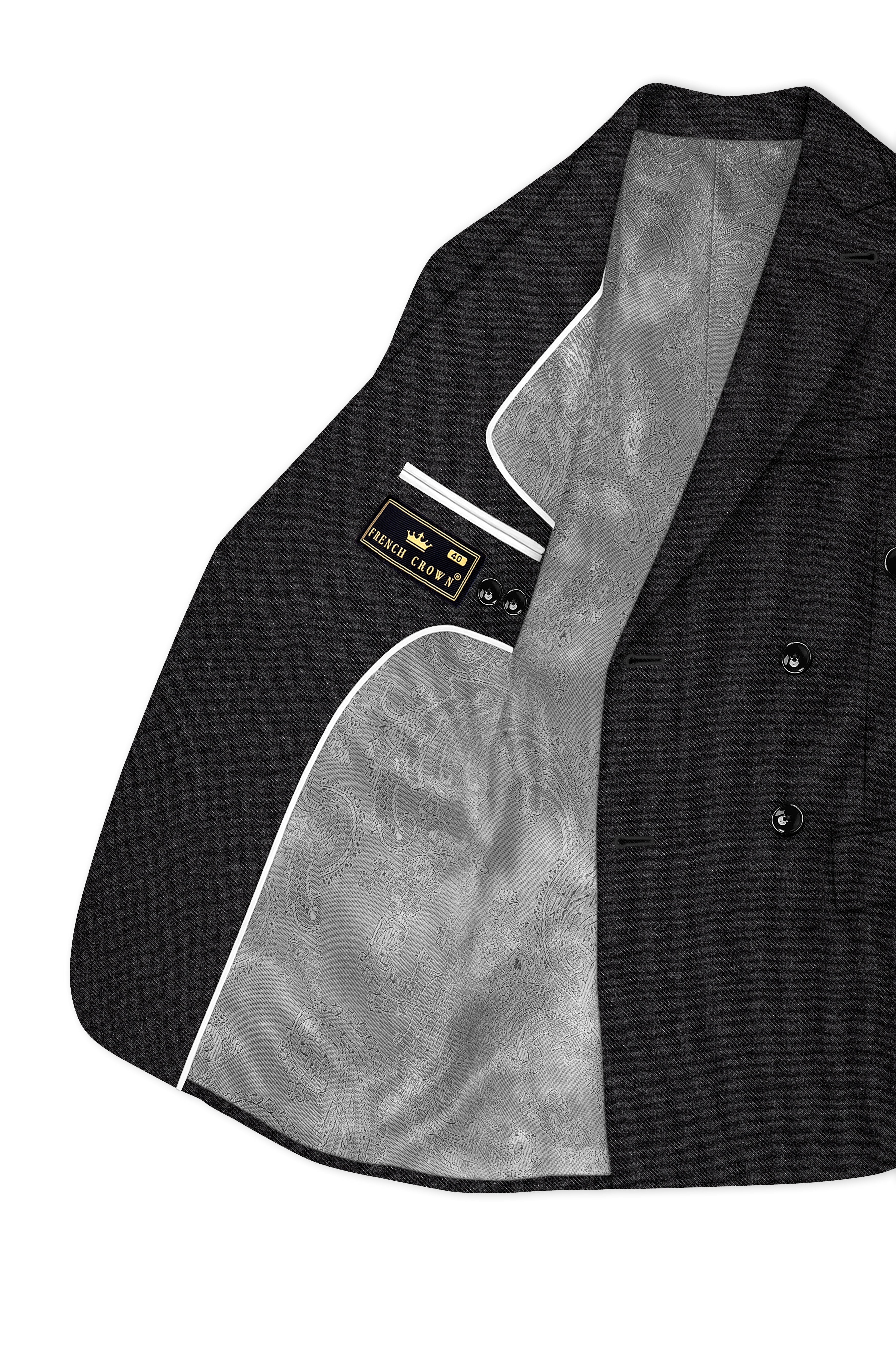 Cinerro-Mine Shaft Gray Textured Tweed Double Breasted Blazer
