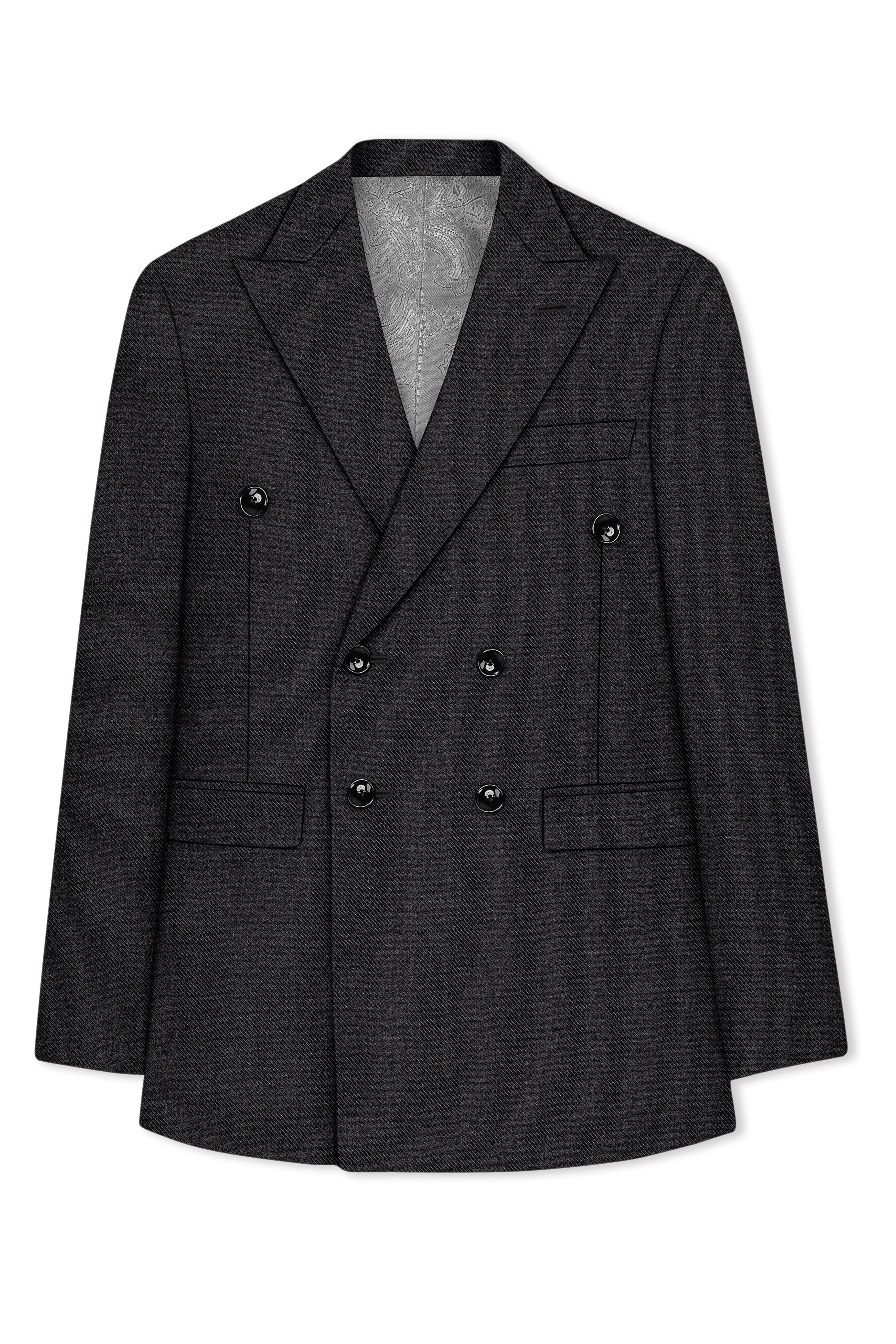 Cinerro-Mine Shaft Gray Textured Tweed Double Breasted Blazer