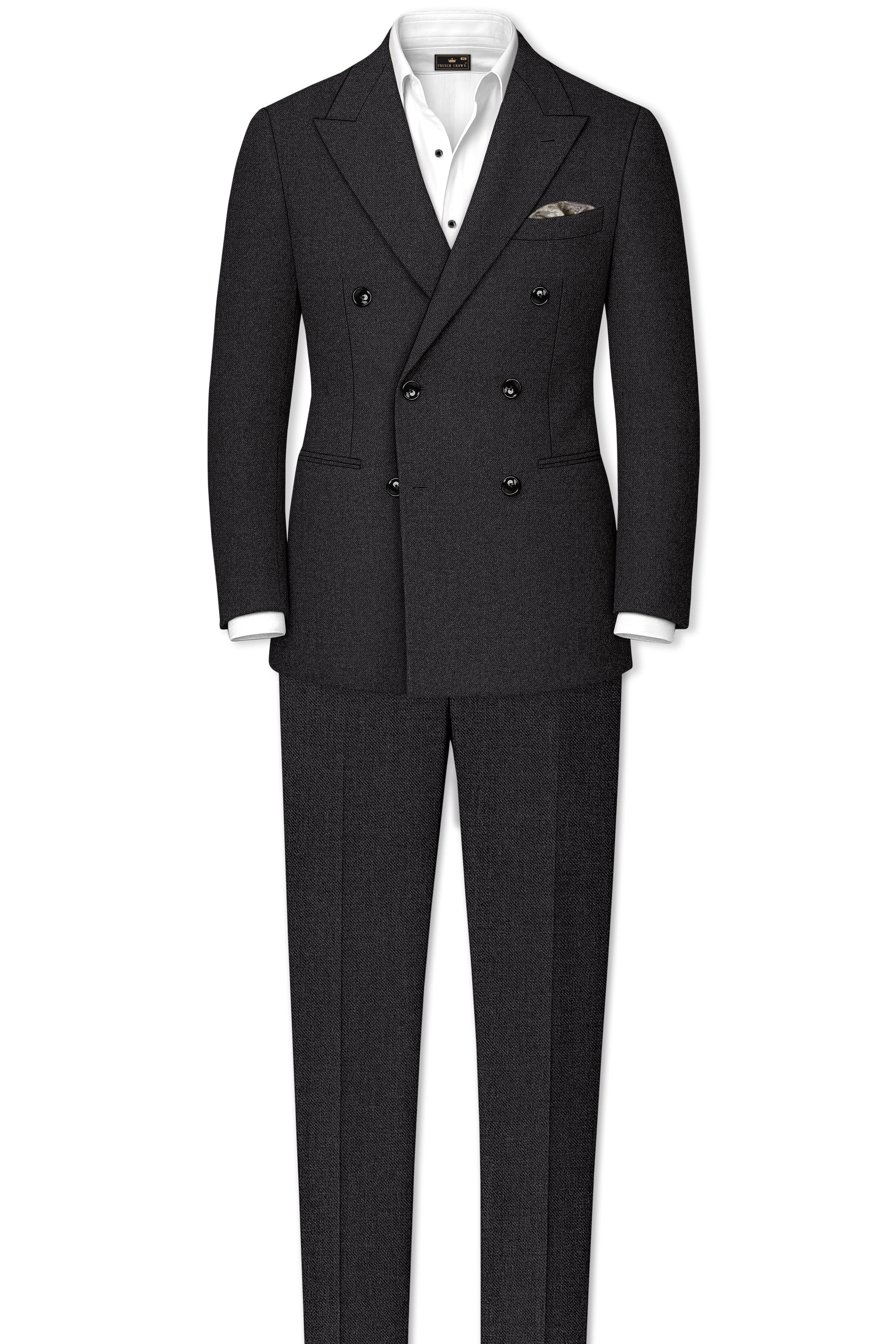 Cinerro-Mine Shaft Gray Textured Tweed Double Breasted Blazer