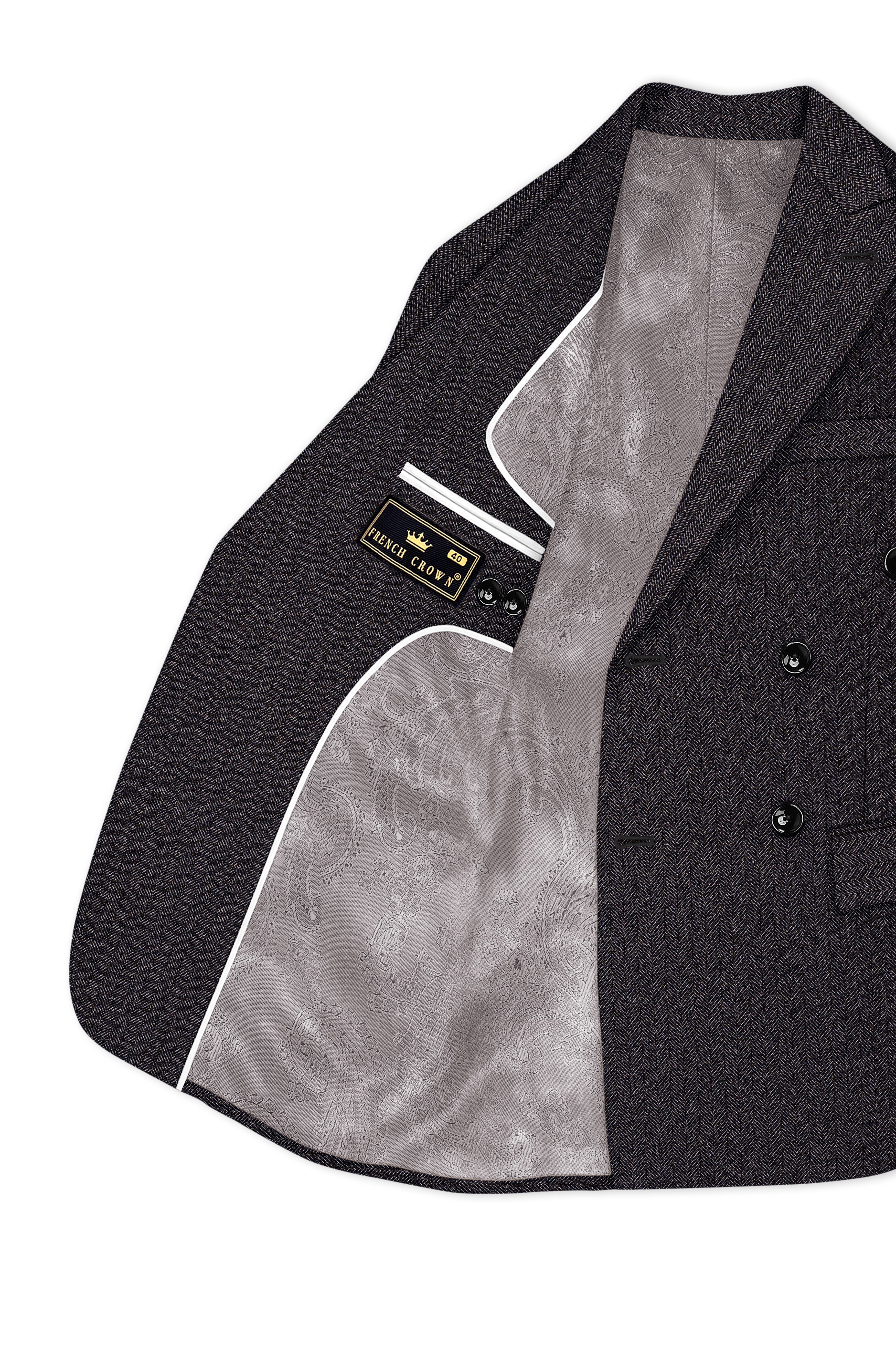 Aurezion-Zeus Brown Herringbone Textured Tweed Double Breasted Blazer