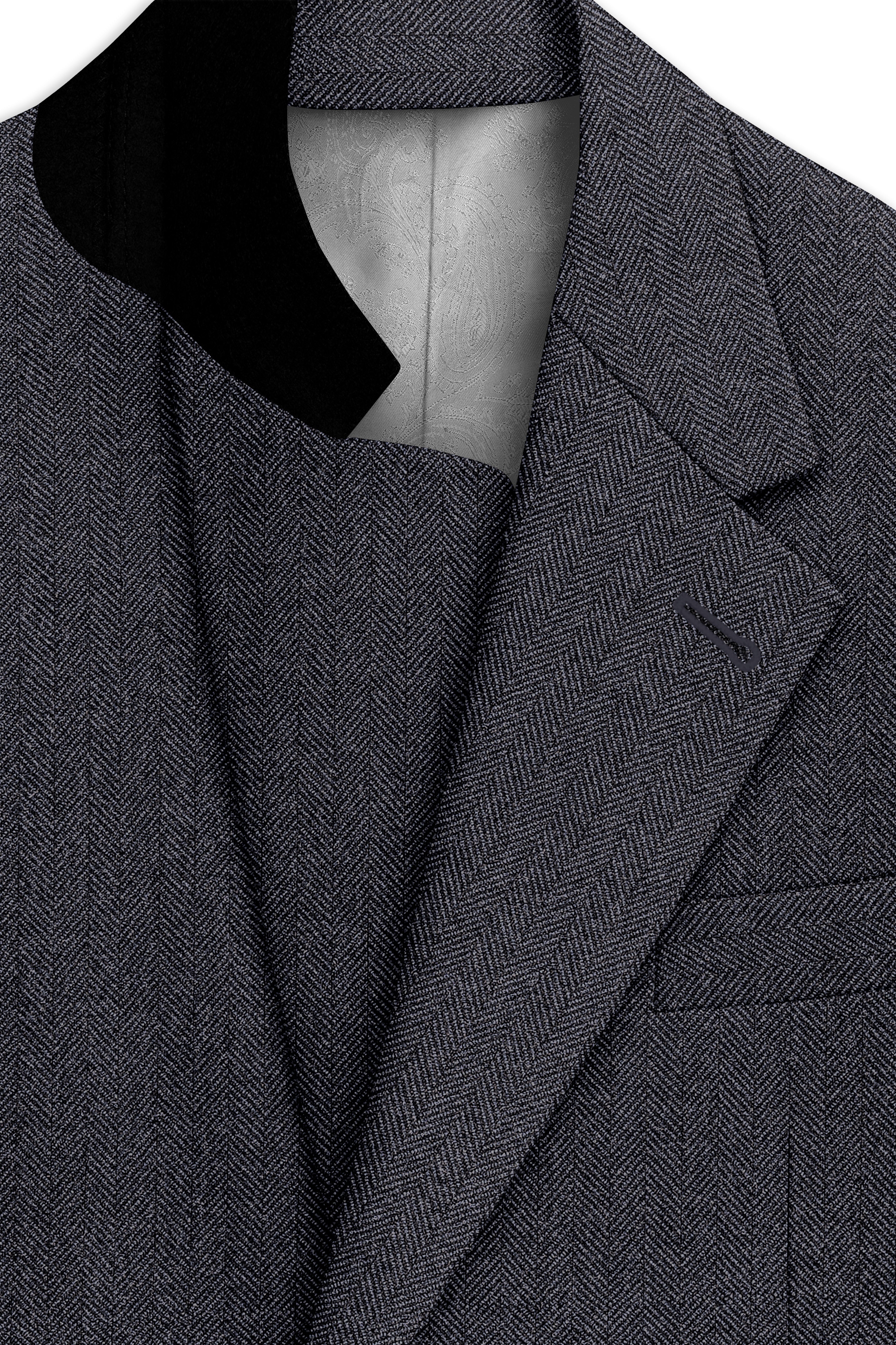 Silvoro-Iridium Gray Herringbone Textured Tweed Single Breasted Sports Blazer