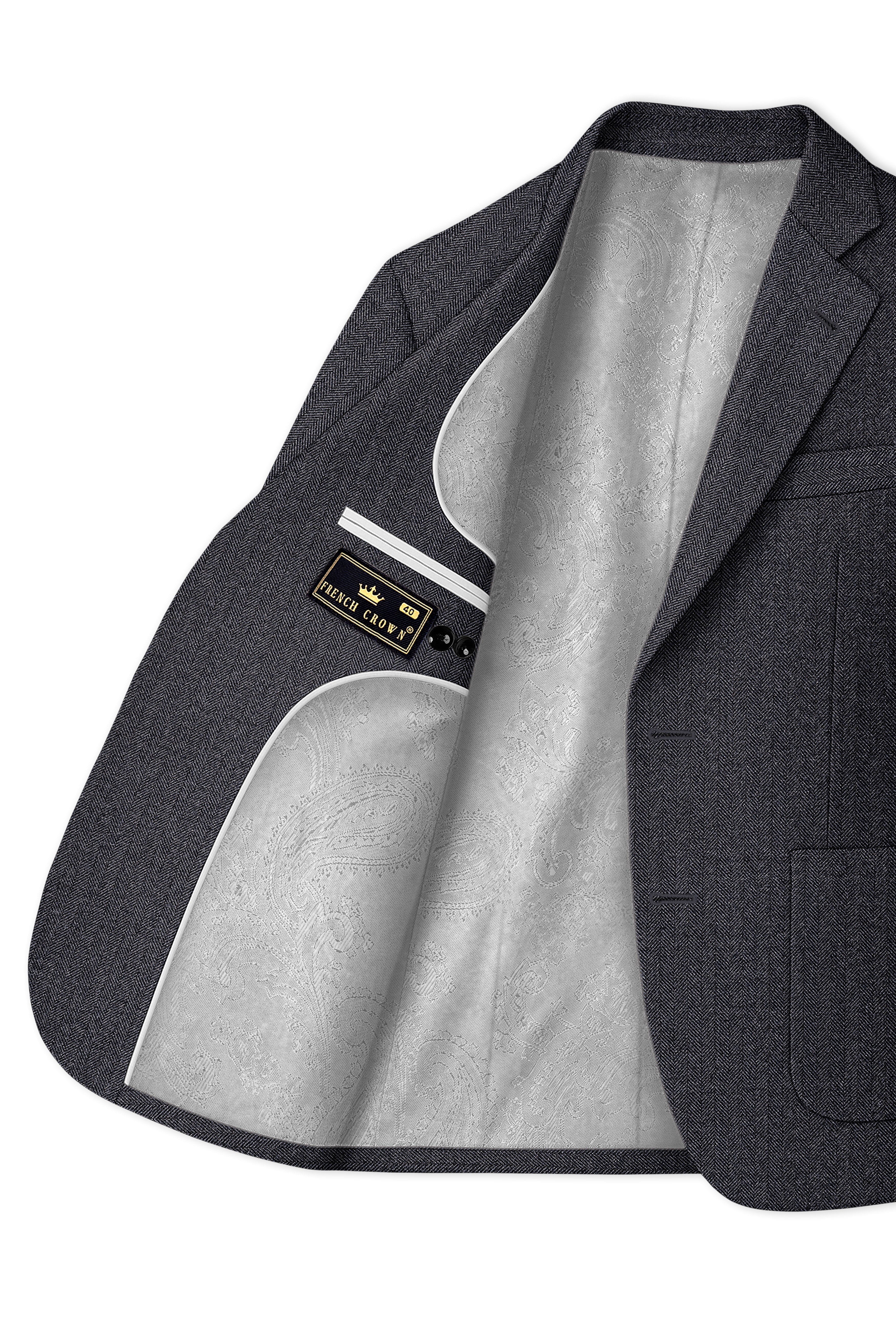 Silvoro-Iridium Gray Herringbone Textured Tweed Single Breasted Sports Blazer