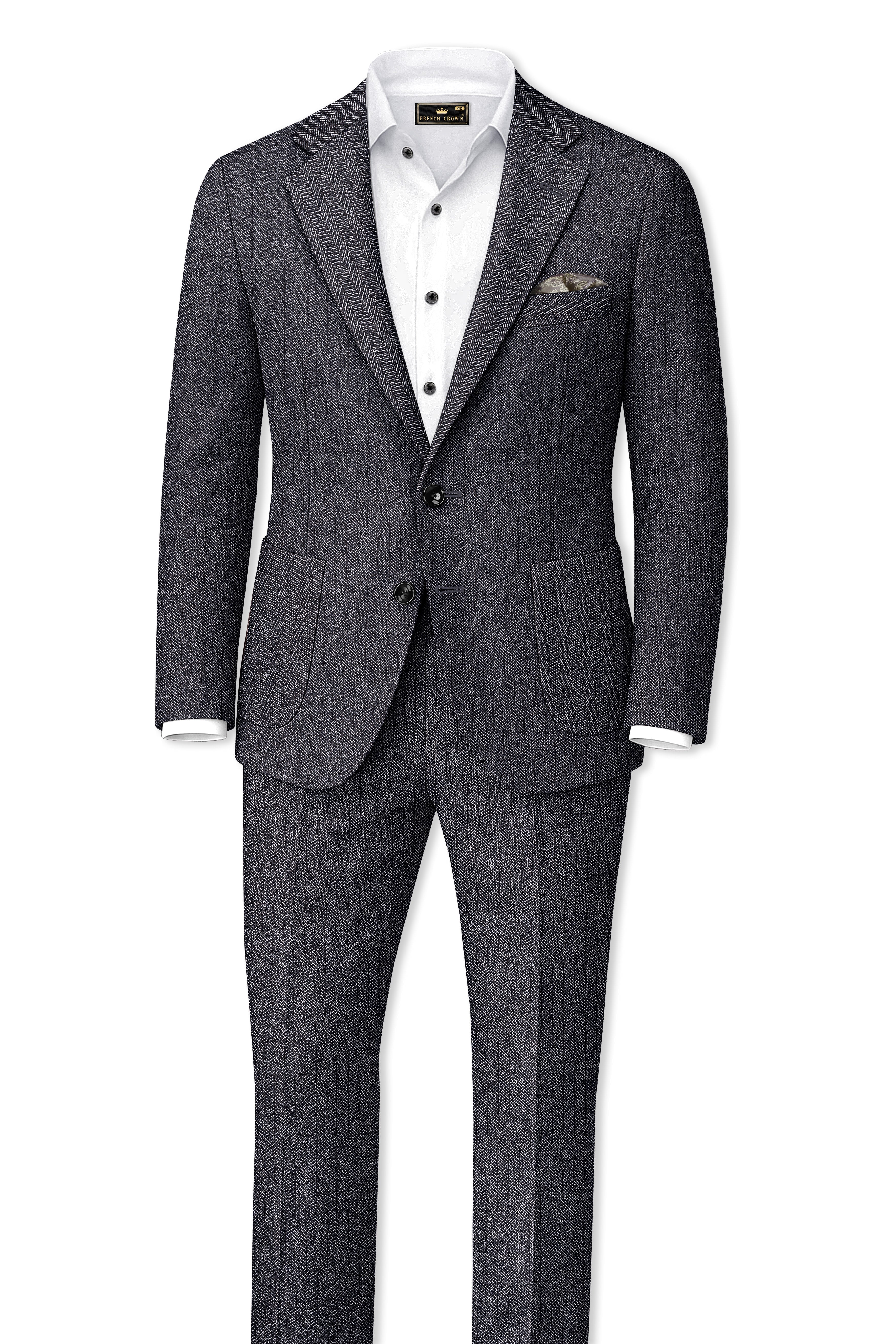 Silvoro-Iridium Gray Herringbone Textured Tweed Single Breasted Sports Blazer