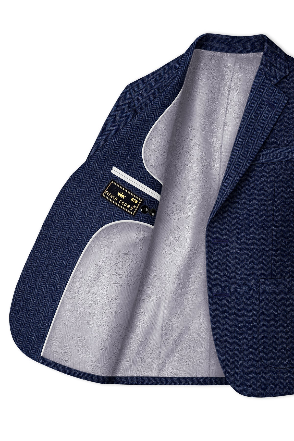 Aurevu-Vulcan Blue Herringbone Textured Tweed Single Breasted Sports Blazer
