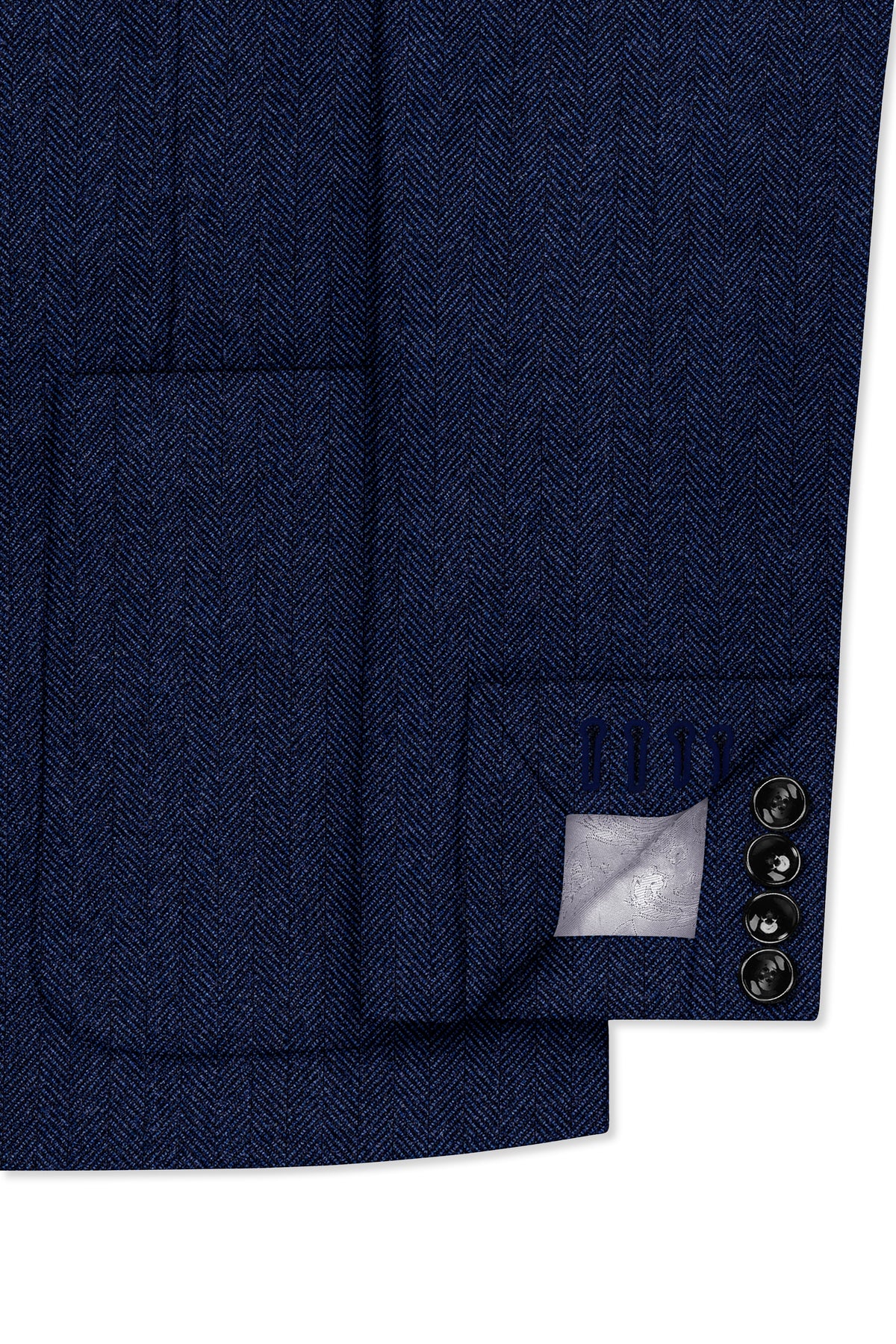 Aurevu-Vulcan Blue Herringbone Textured Tweed Single Breasted Sports Blazer