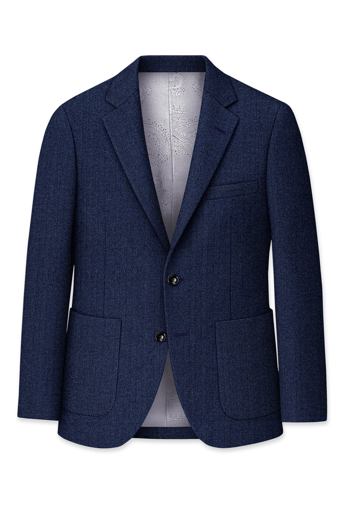 Aurevu-Vulcan Blue Herringbone Textured Tweed Single Breasted Sports Blazer
