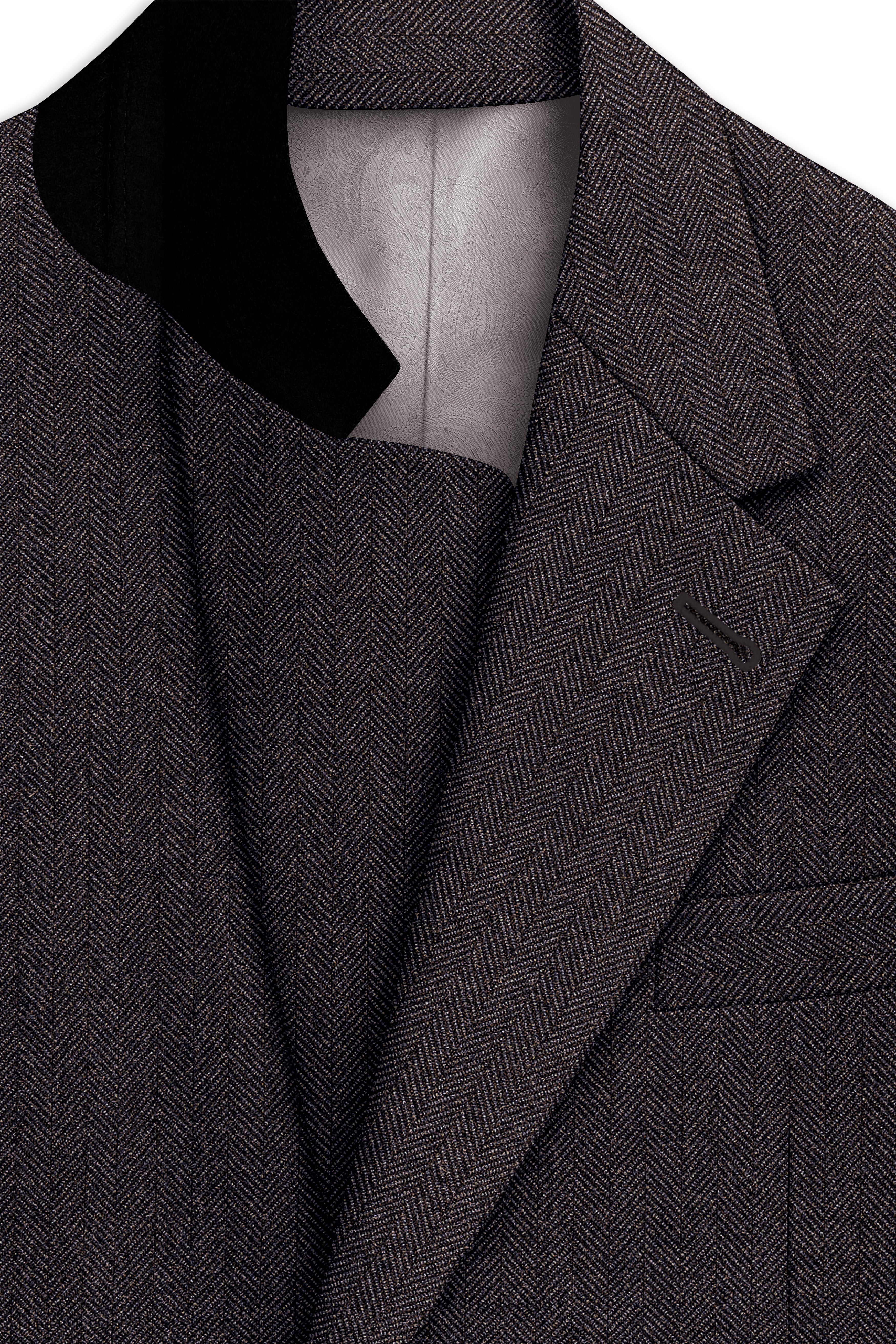 Aurezion-Zeus Brown Herringbone Textured Tweed Single Breasted Sports Blazer