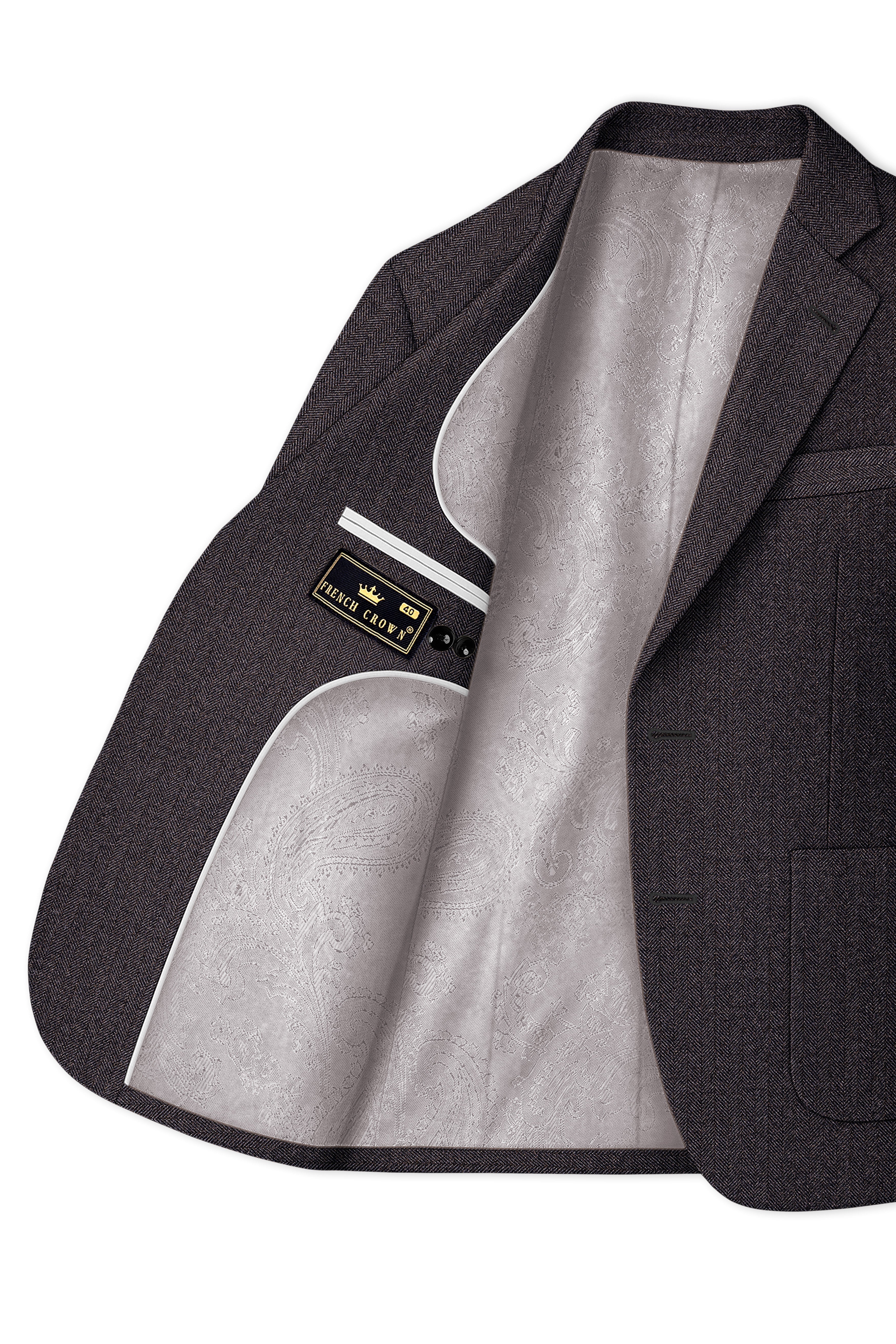 Aurezion-Zeus Brown Herringbone Textured Tweed Single Breasted Sports Blazer
