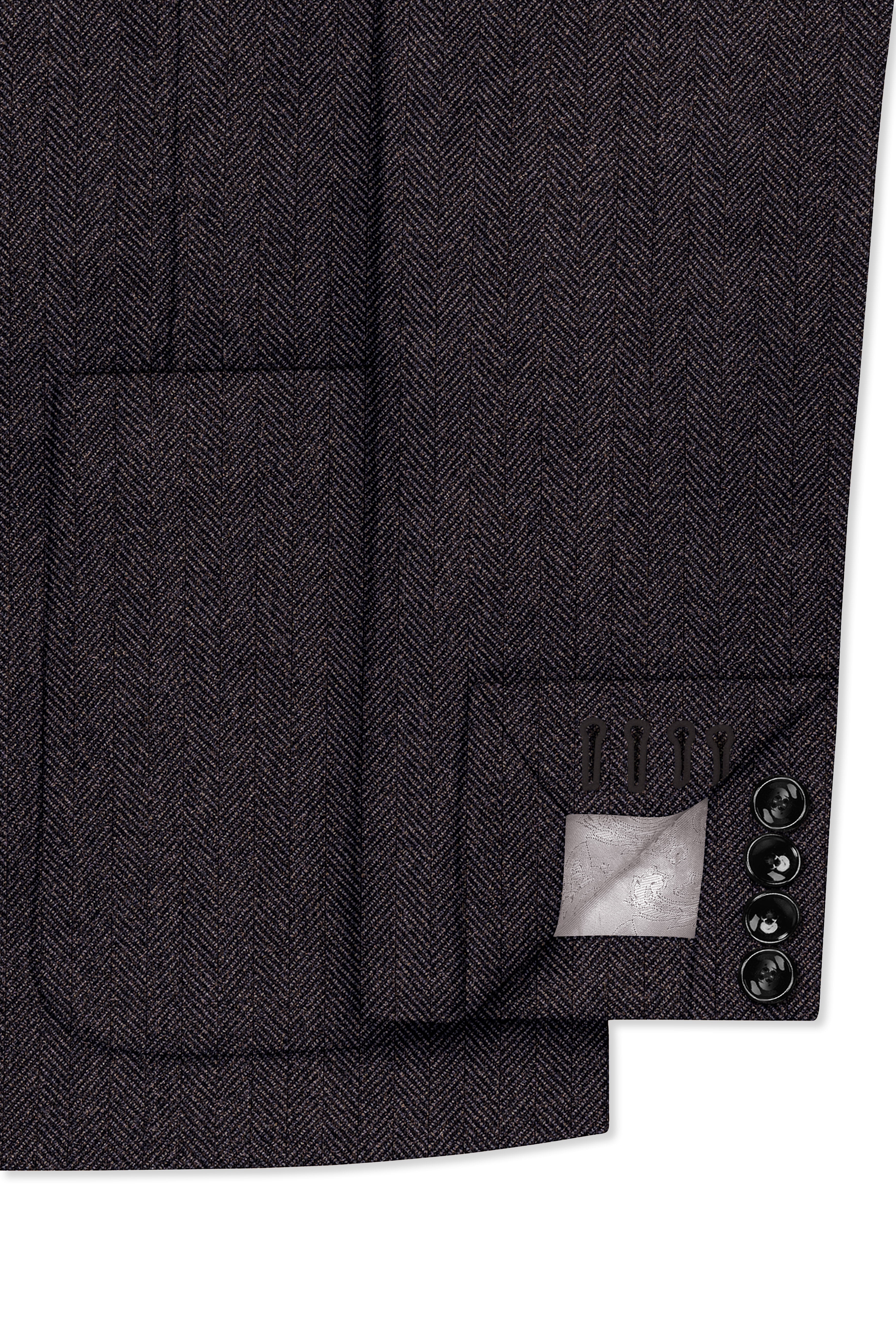 Aurezion-Zeus Brown Herringbone Textured Tweed Single Breasted Sports Blazer