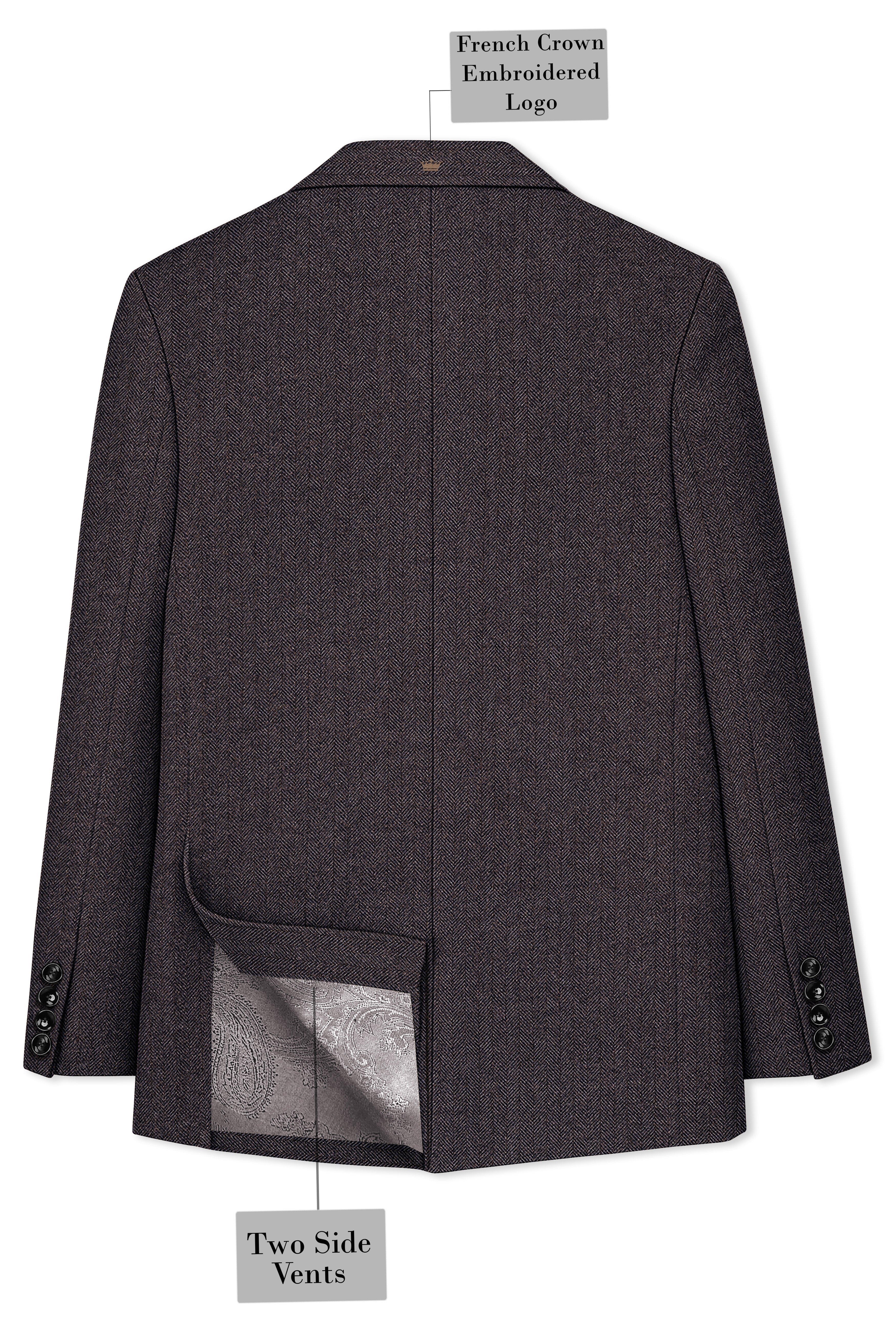 Aurezion-Zeus Brown Herringbone Textured Tweed Single Breasted Sports Blazer