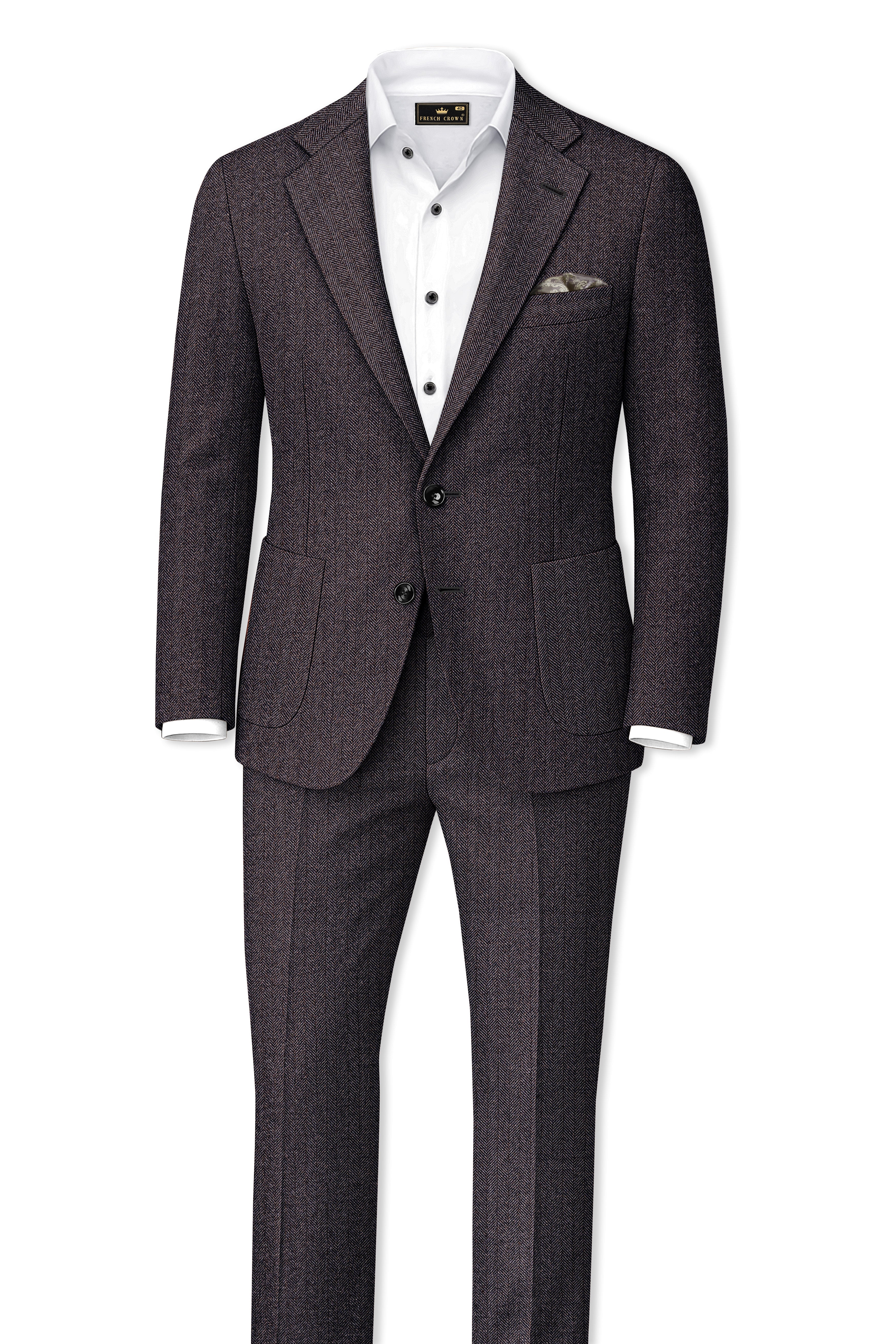 Aurezion-Zeus Brown Herringbone Textured Tweed Single Breasted Sports Blazer
