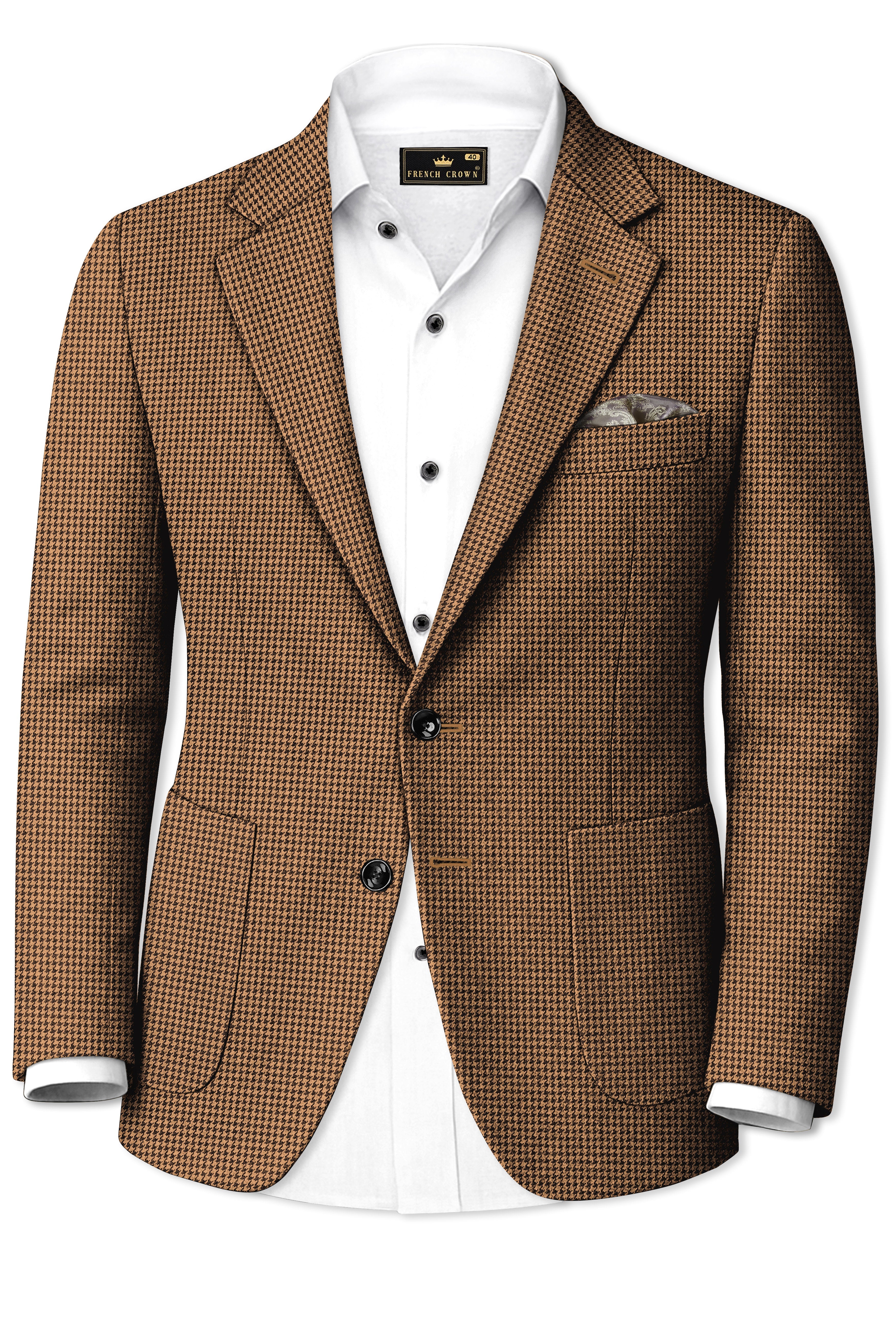 ADJUSTABLE COSTUME × DASHING TWEEDS Regalis-Rope Brown Classic Houndstooth Textured Premium Wool Rich