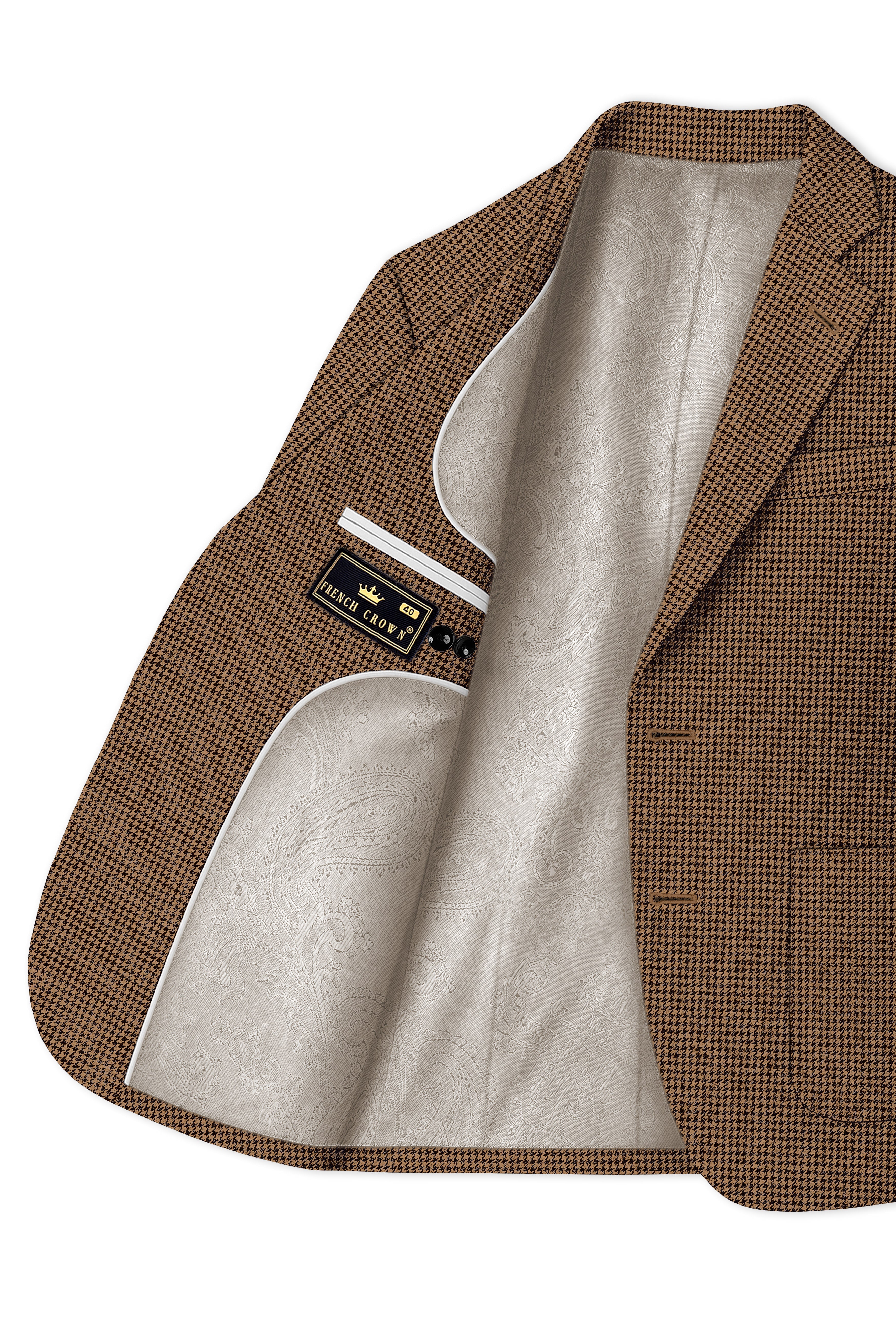 Regalis-Rope Brown Classic Houndstooth Textured Tweed Single Breasted Sports Blazer