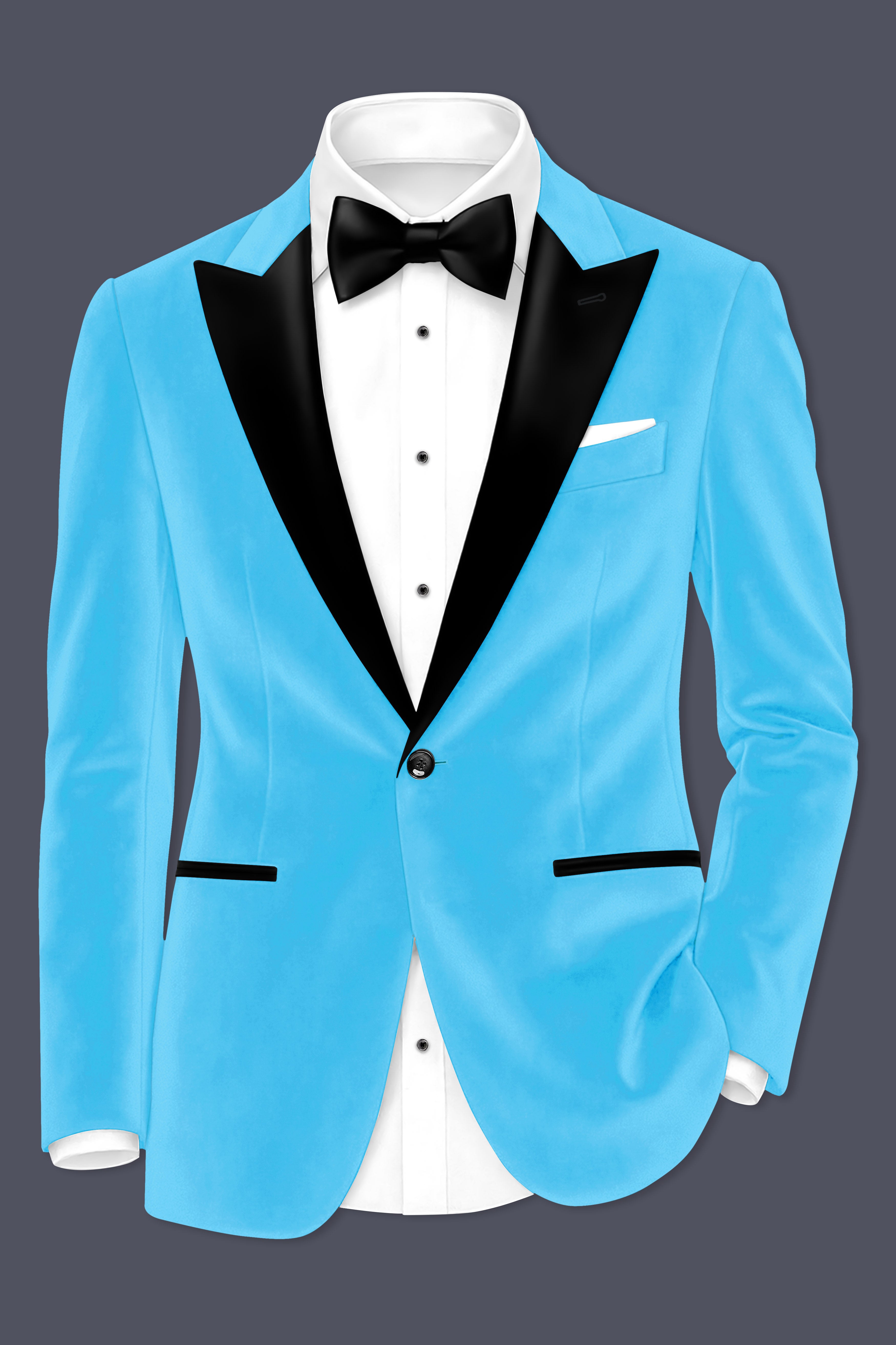 Azurion-Picton Blue Velvet Peak Lapel Tuxedo Blazer