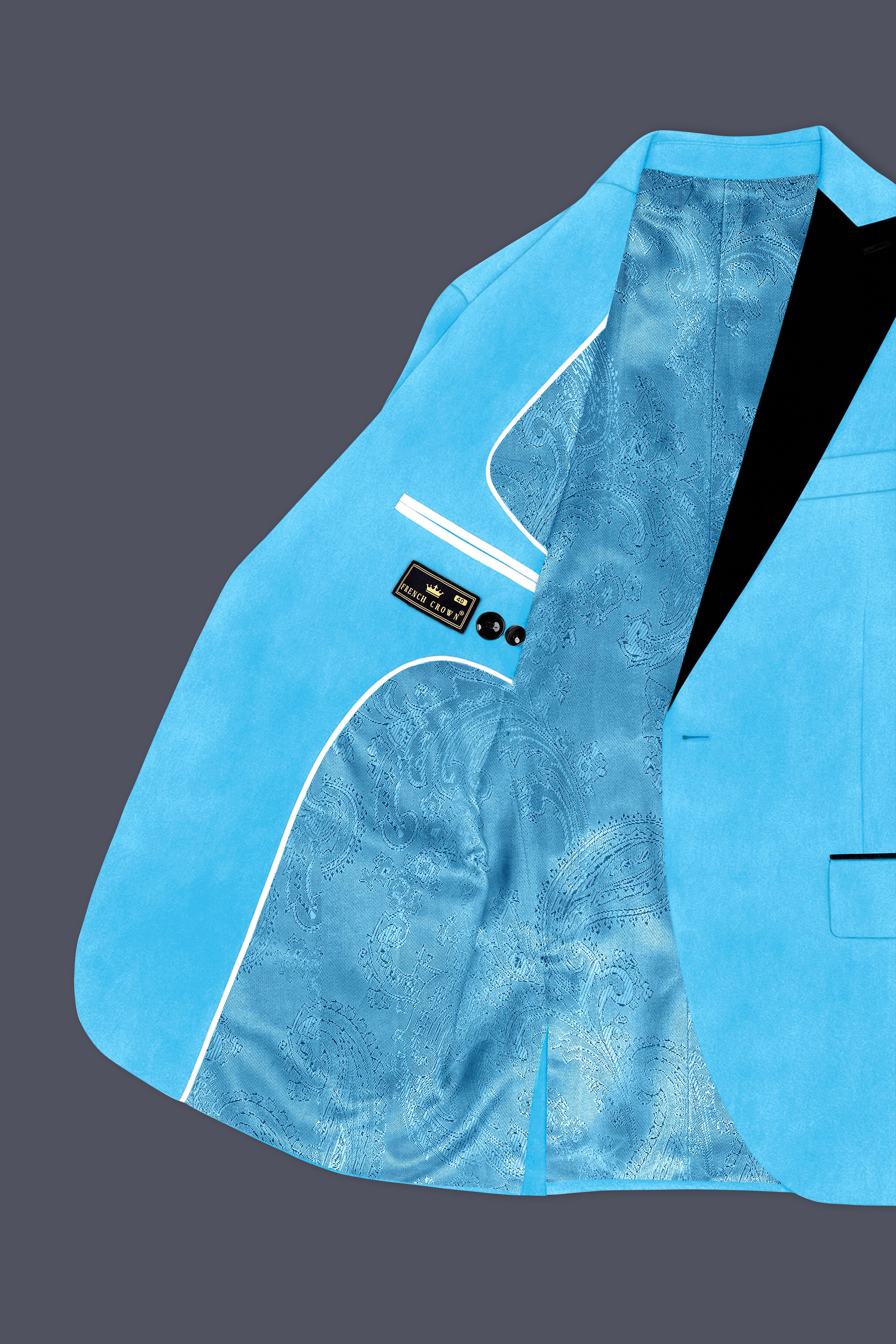 Azurion-Picton Blue Velvet Peak Lapel Tuxedo Blazer