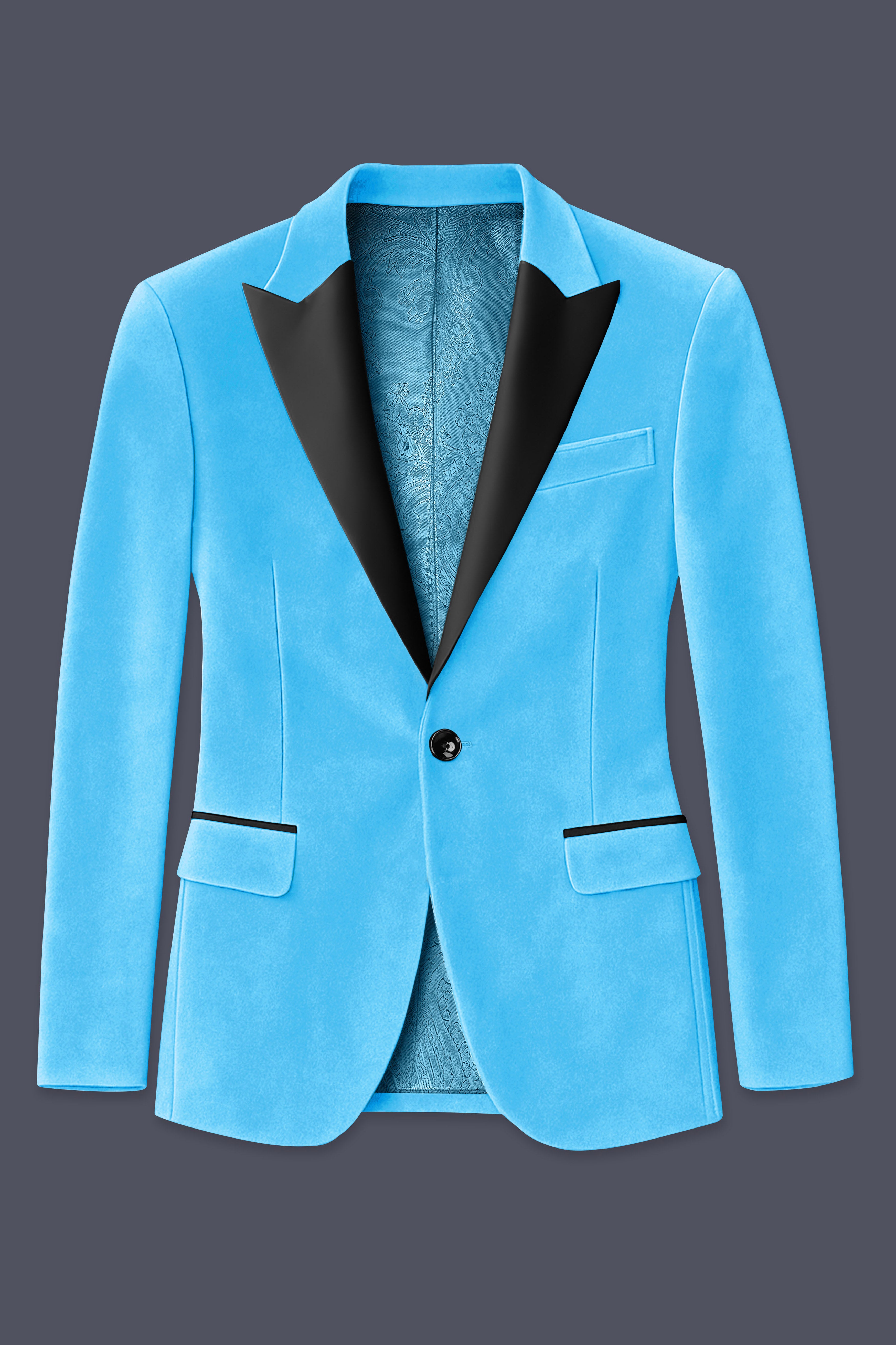 Azurion-Picton Blue Velvet Peak Lapel Tuxedo Blazer