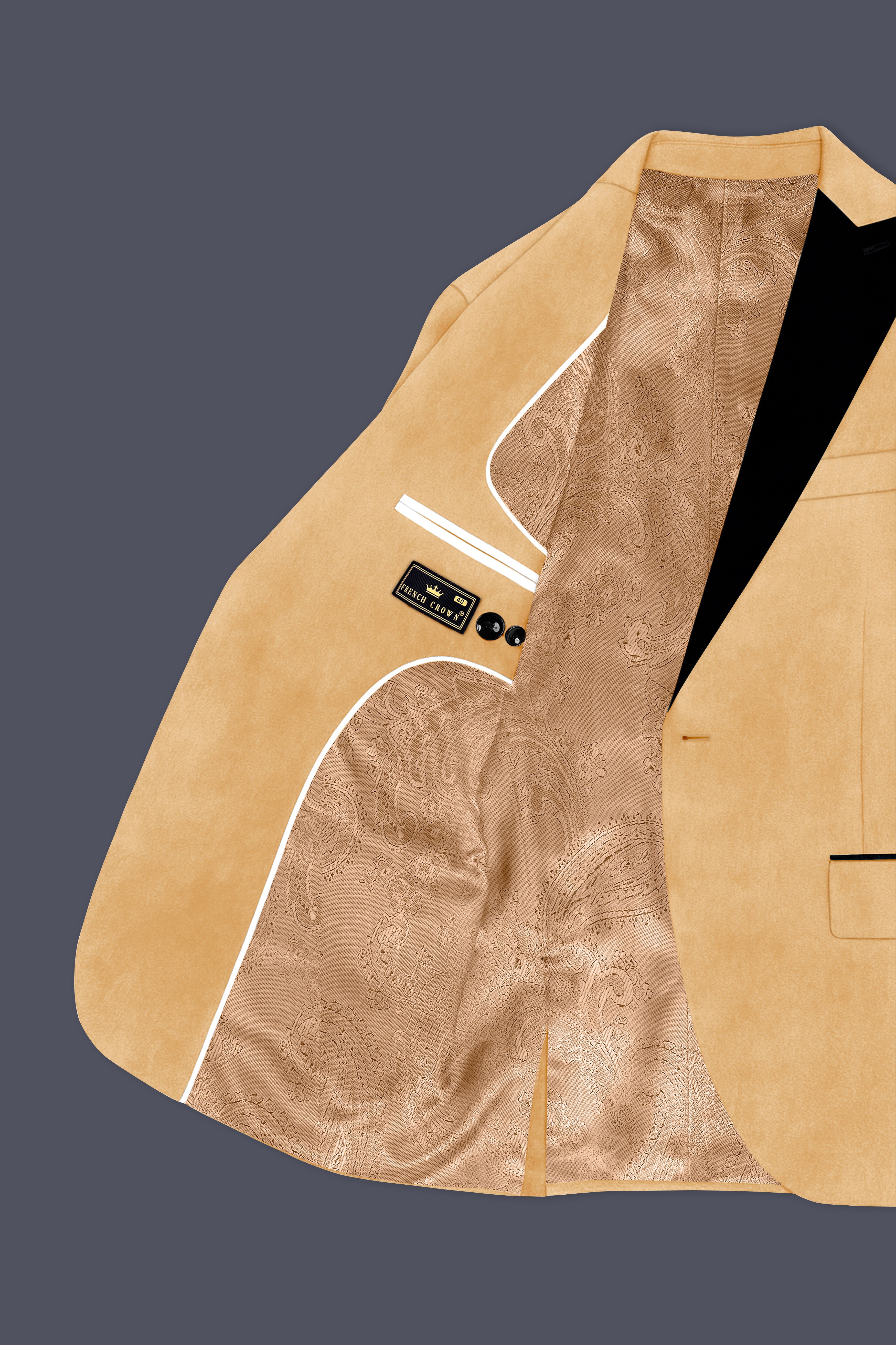Crema-Tumbleweed Cream Velvet Peak Lapel Tuxedo Blazer