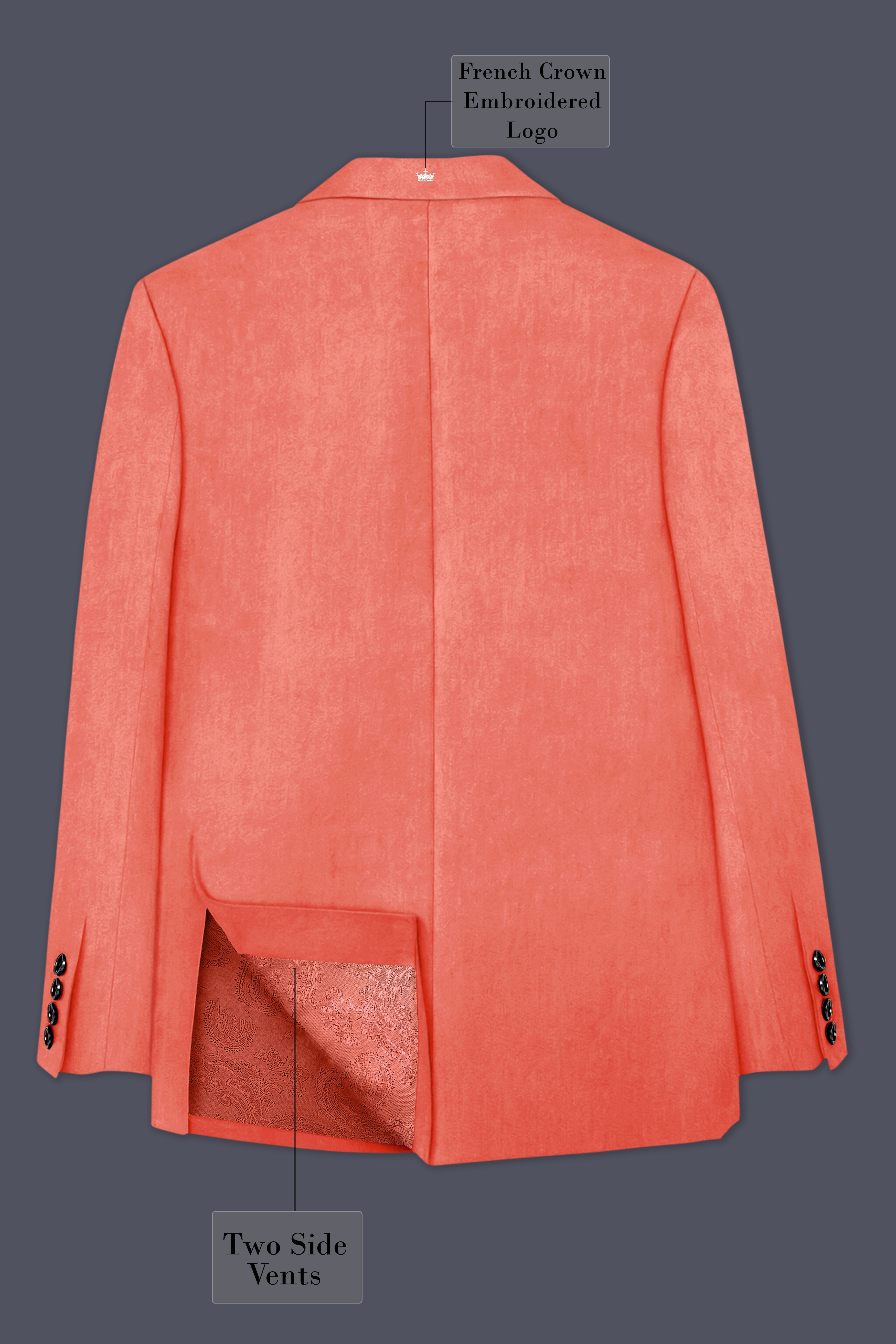 Saffron-Bittersweet Orange Velvet Peak Lapel Tuxedo Blazer