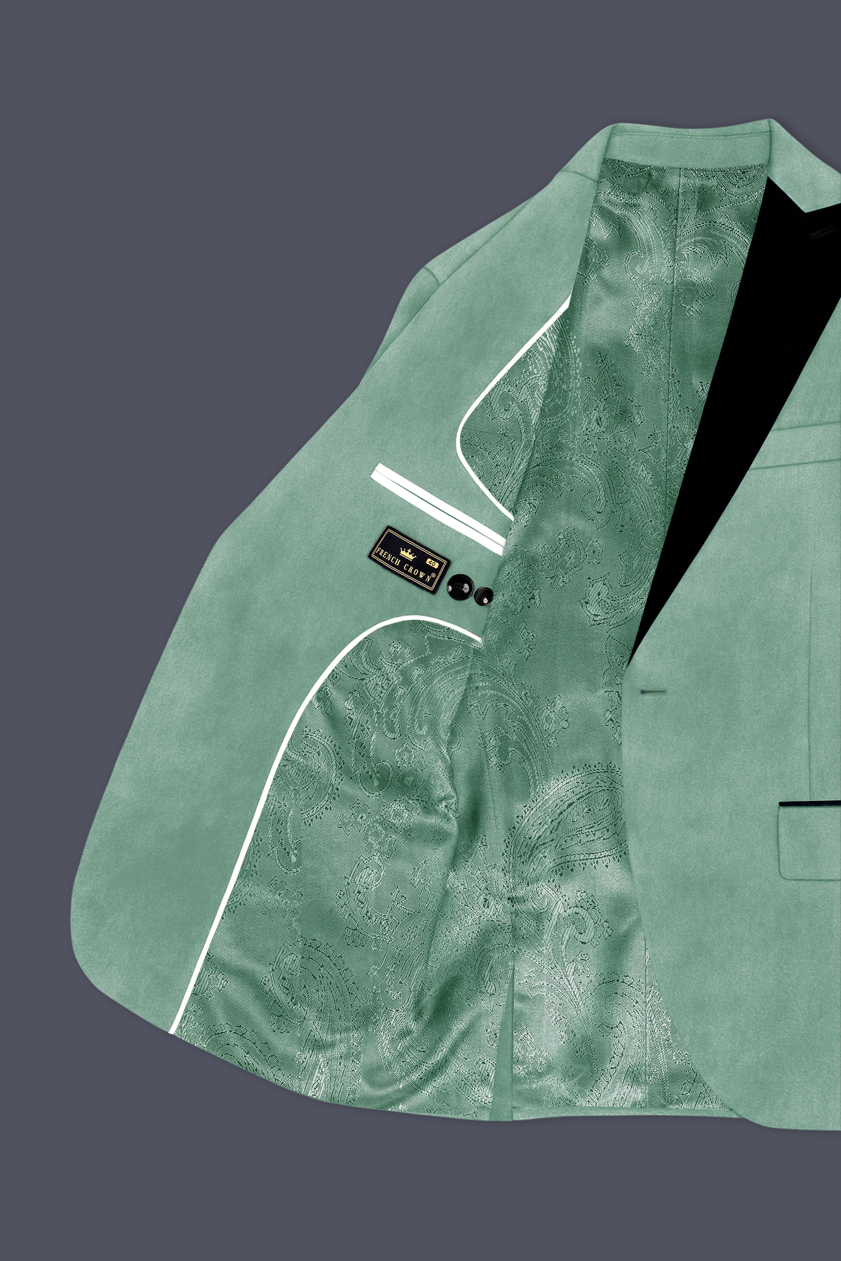Viridian-Oxley Green Velvet Peak Lapel Tuxedo Blazer