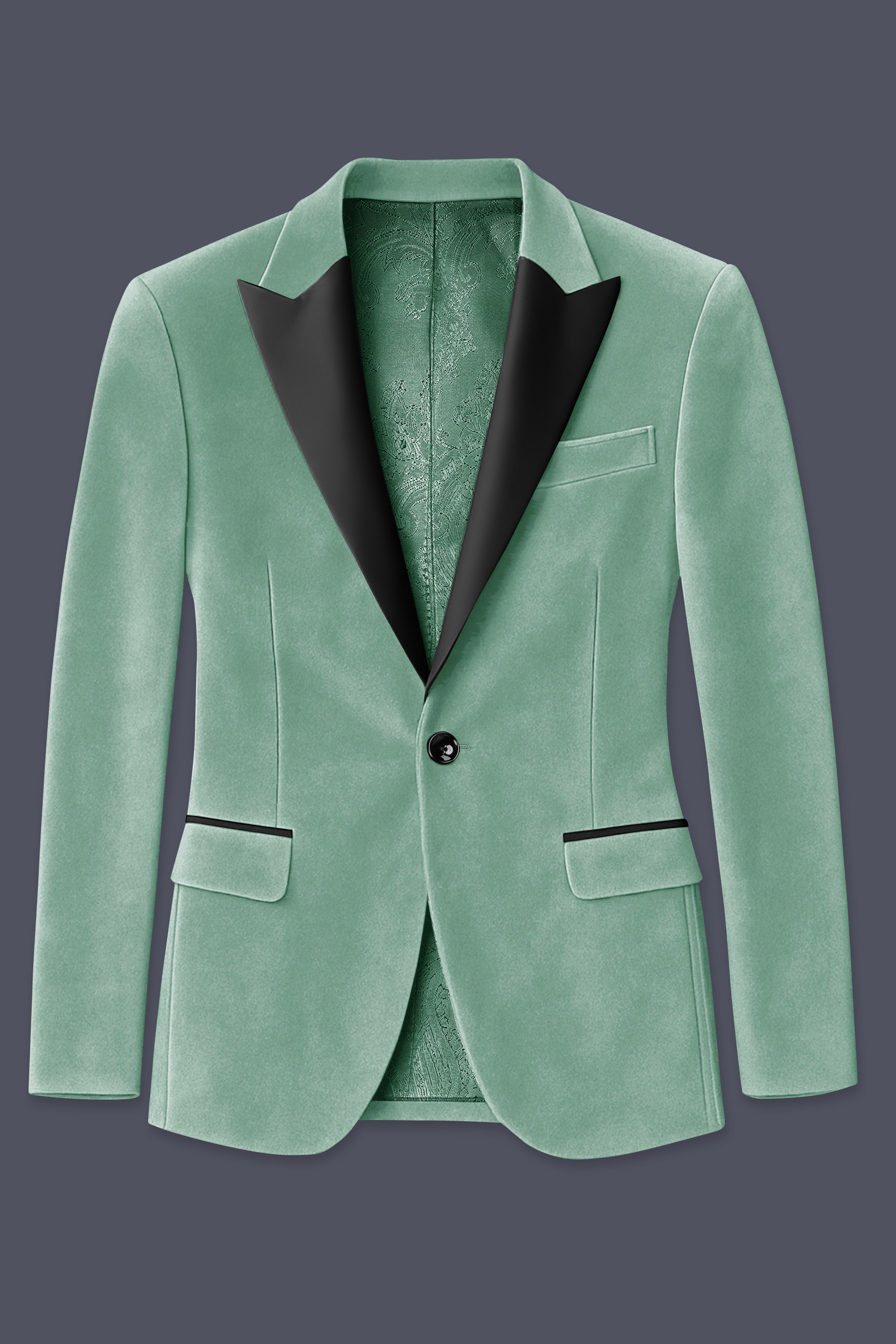 Viridian-Oxley Green Velvet Peak Lapel Tuxedo Blazer