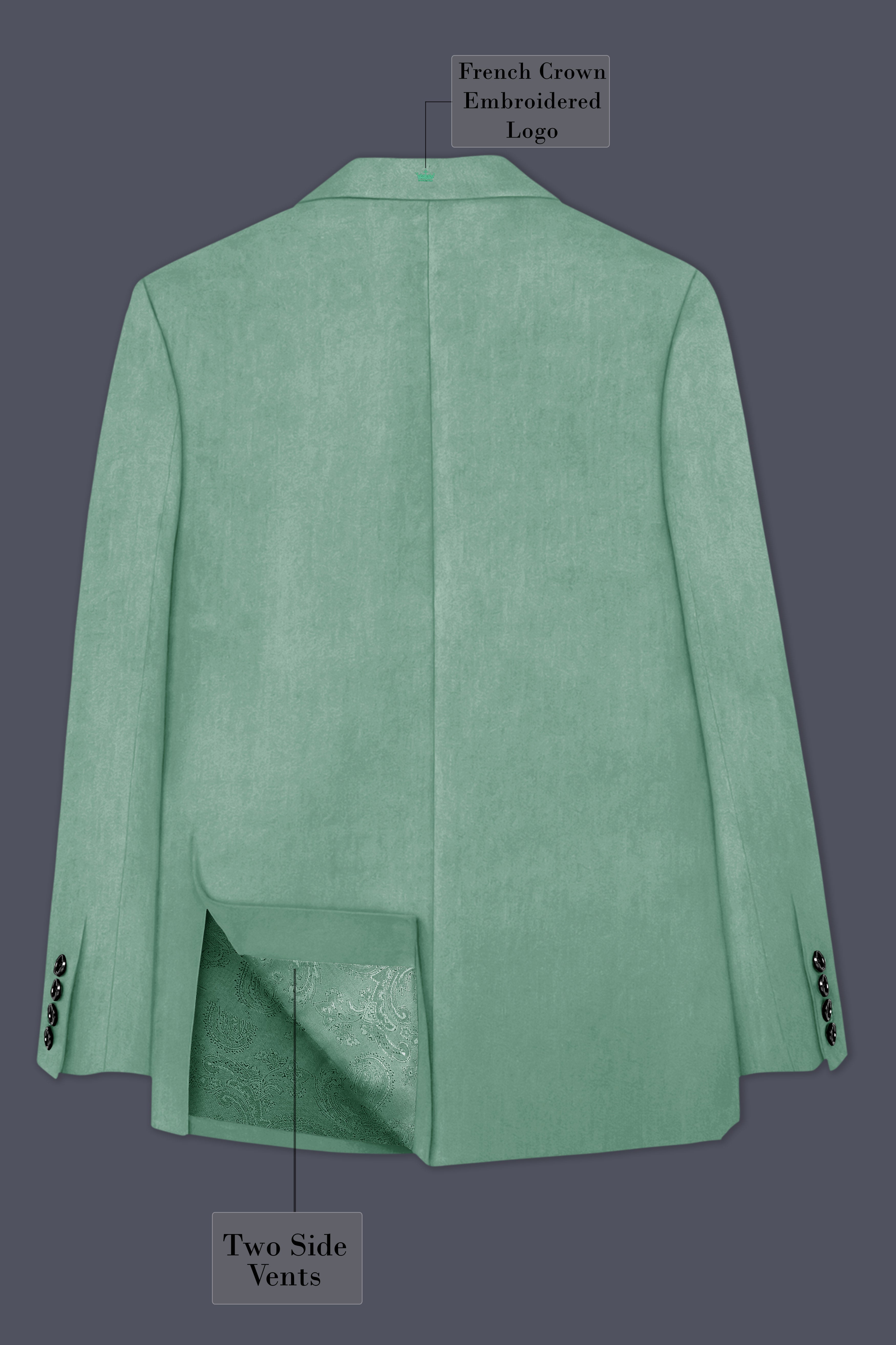 Viridian-Oxley Green Velvet Peak Lapel Tuxedo Blazer