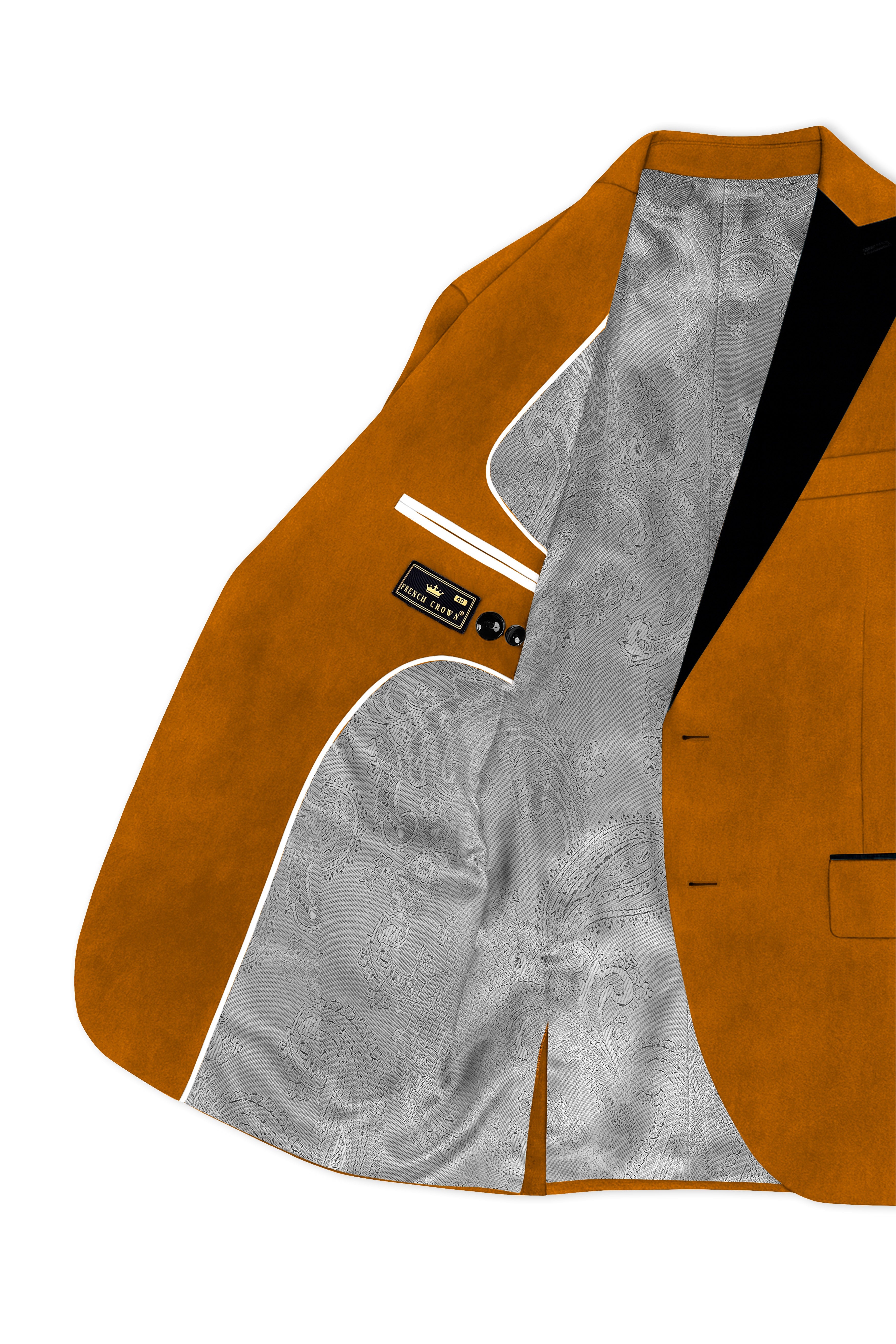 Volcan-Fiery Orange Velvet Peak Lapel Tuxedo Blazer