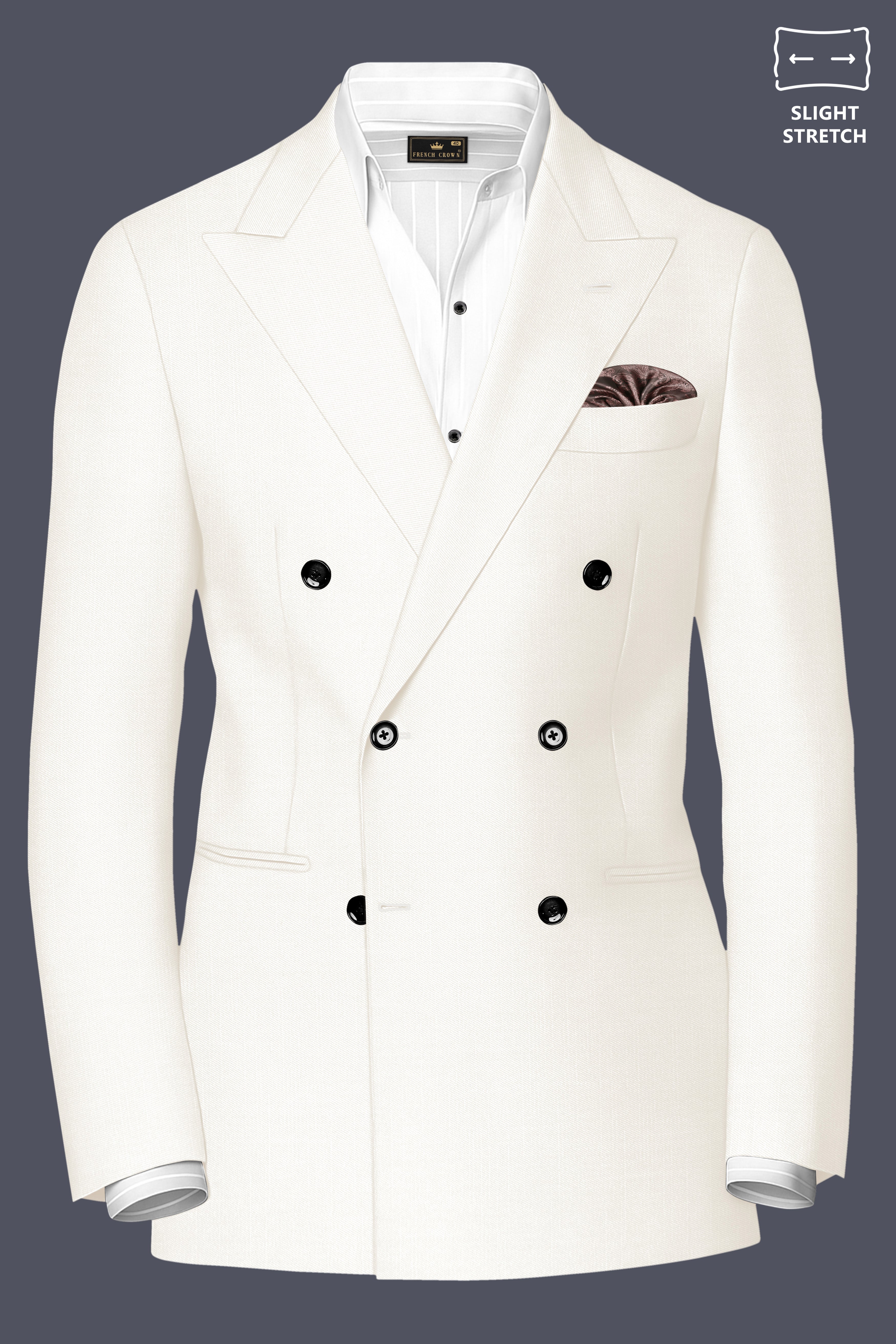 Ivory-Cararra Cream Wool Rich Double Breasted Slight Stretch Blazer