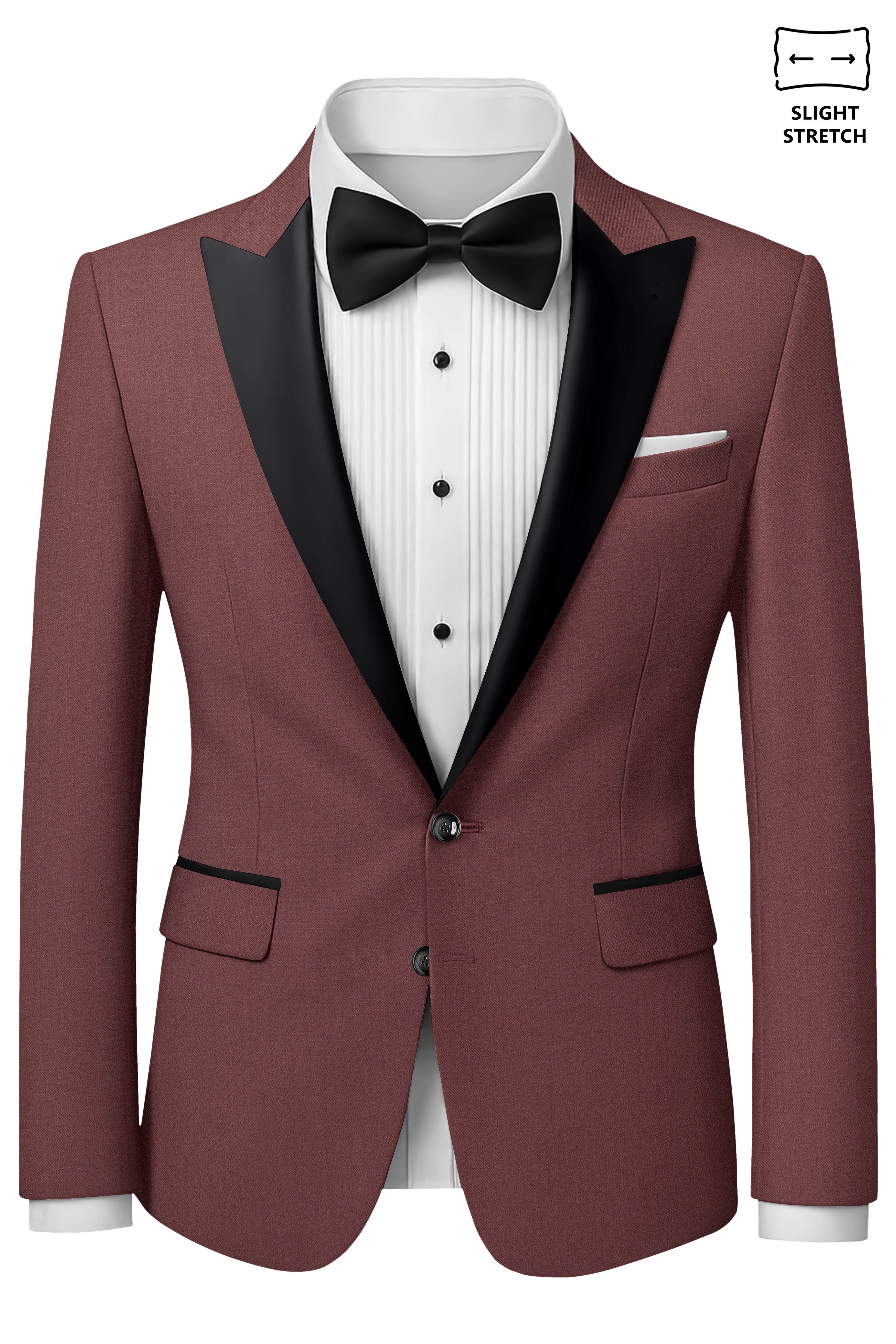 Heritage-Finch Maroon Wool Rich Peak Lapel Tuxedo Slight Stretch Blazer