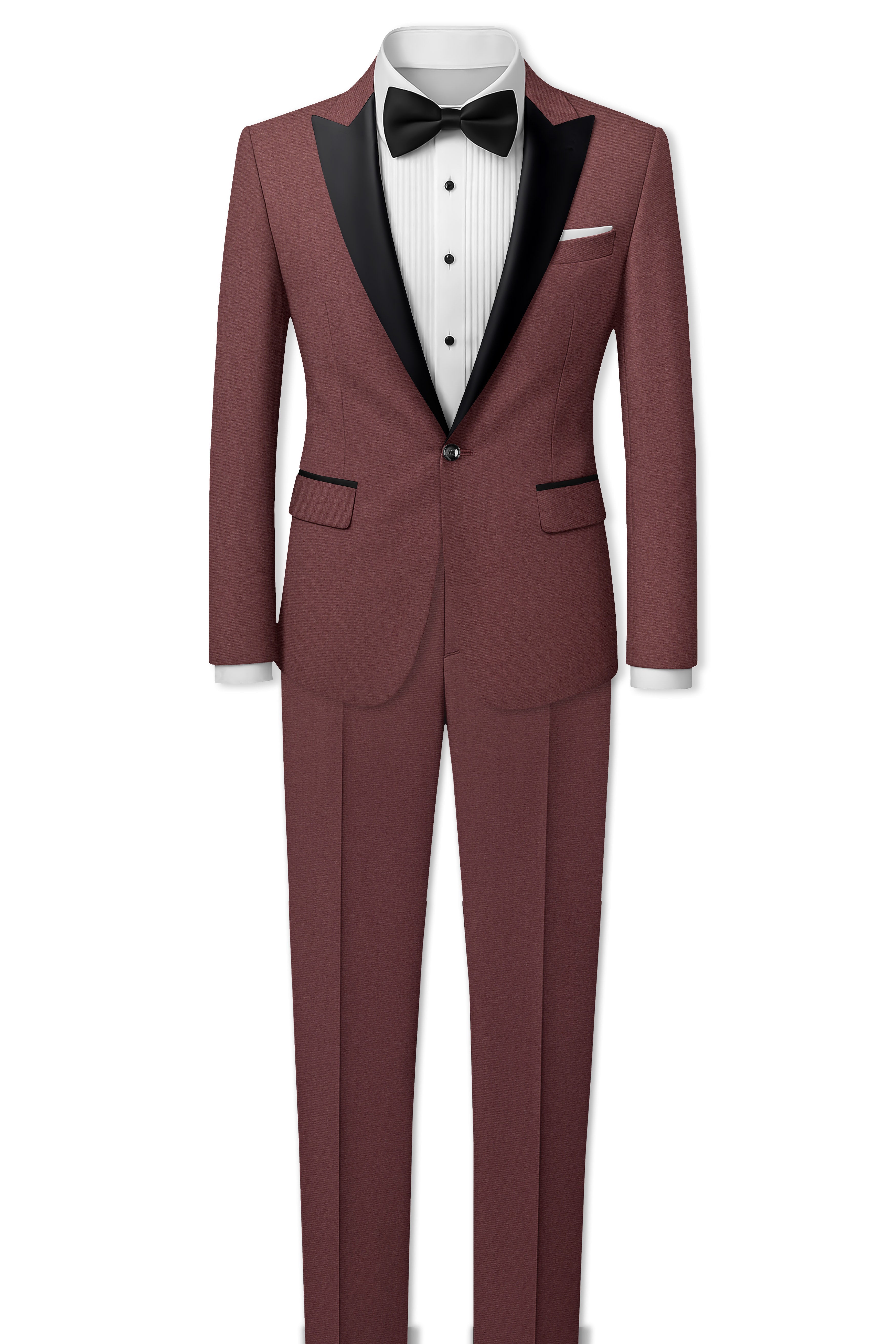 Heritage-Finch Maroon Wool Rich Peak Lapel Tuxedo Slight Stretch Blazer