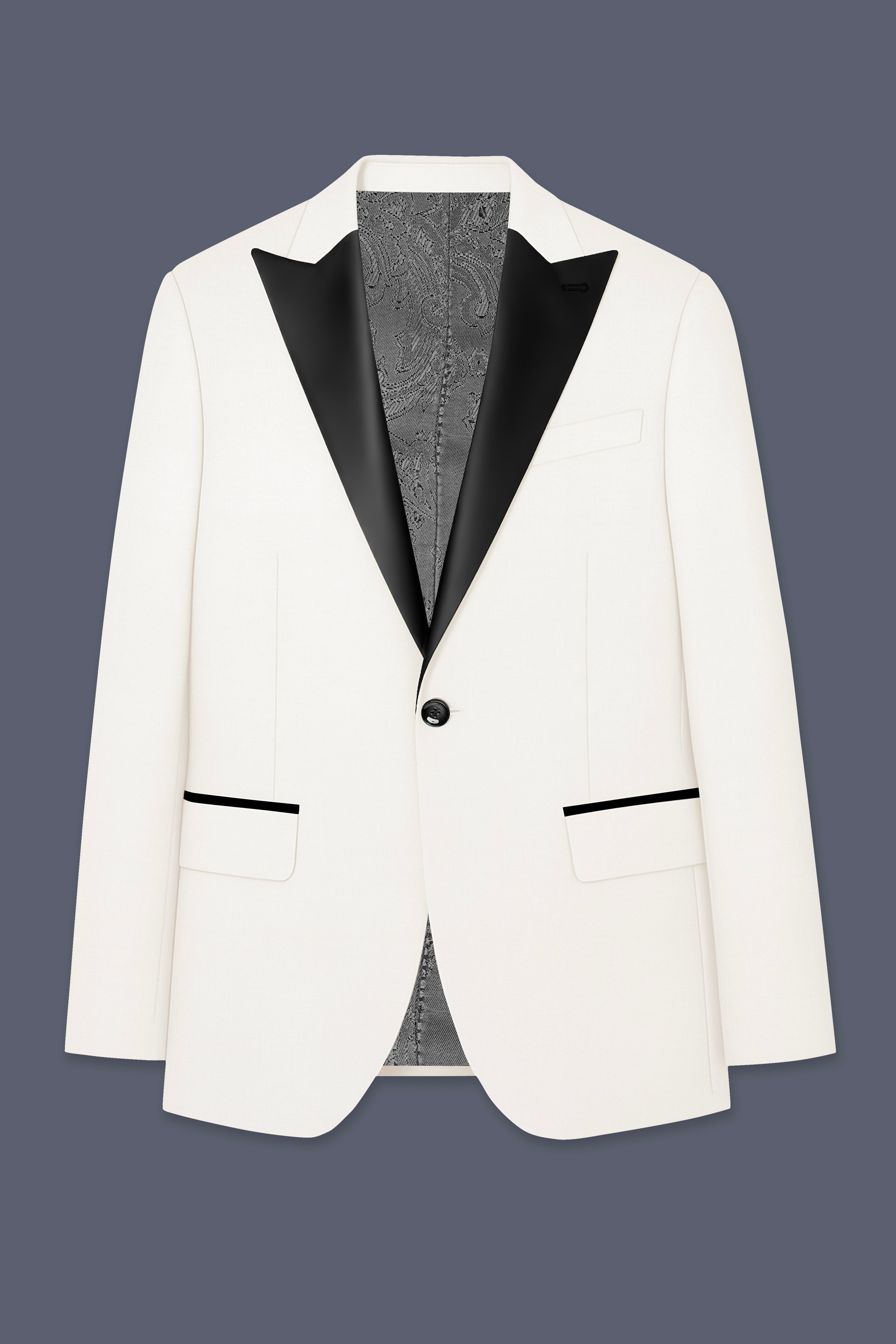 Ivory-Cararra Cream Wool Rich Peak Lapel Tuxedo Slight Stretch Blazer