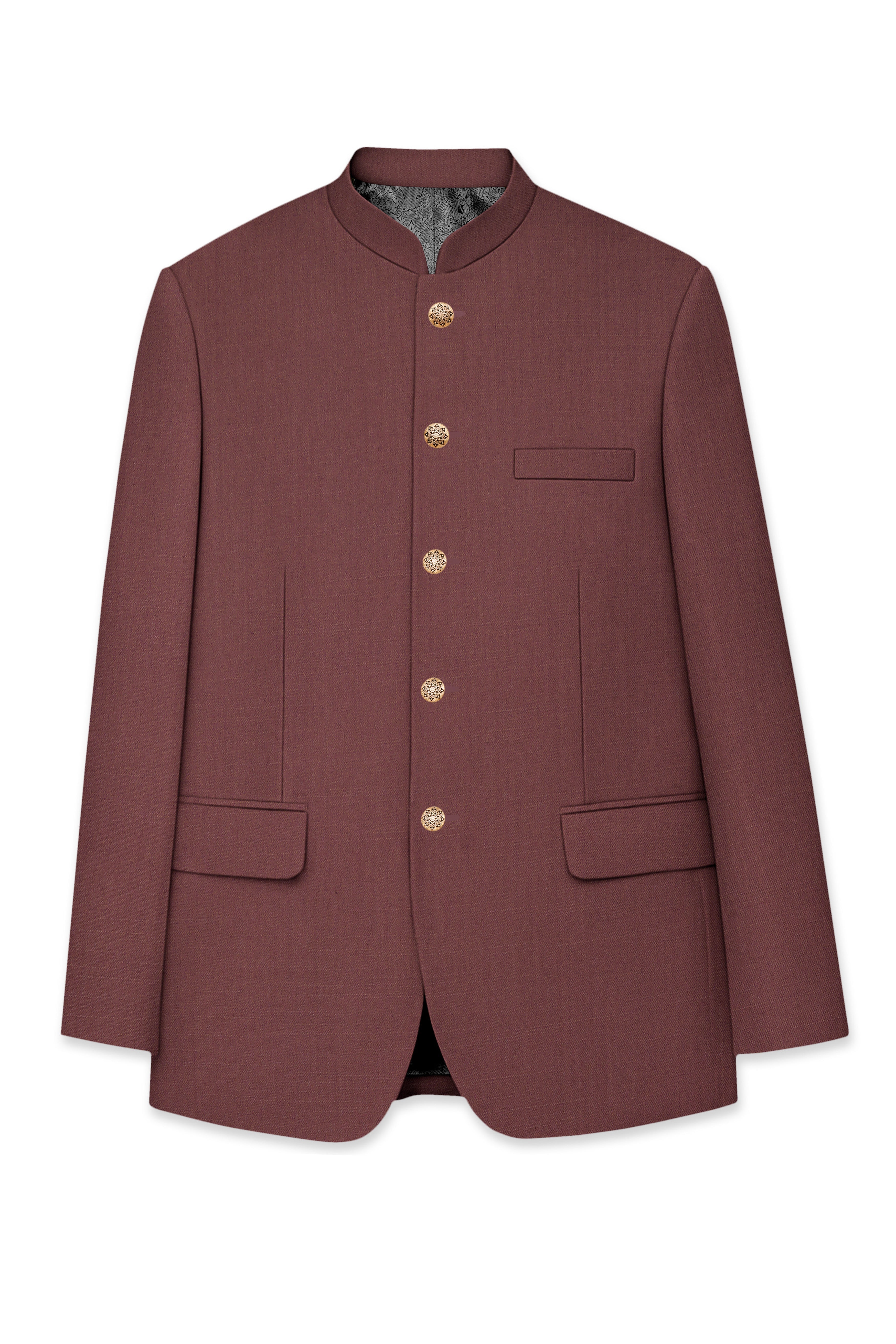 Heritage-Finch Maroon Wool Rich Bandhgala Slight Stretch Blazer