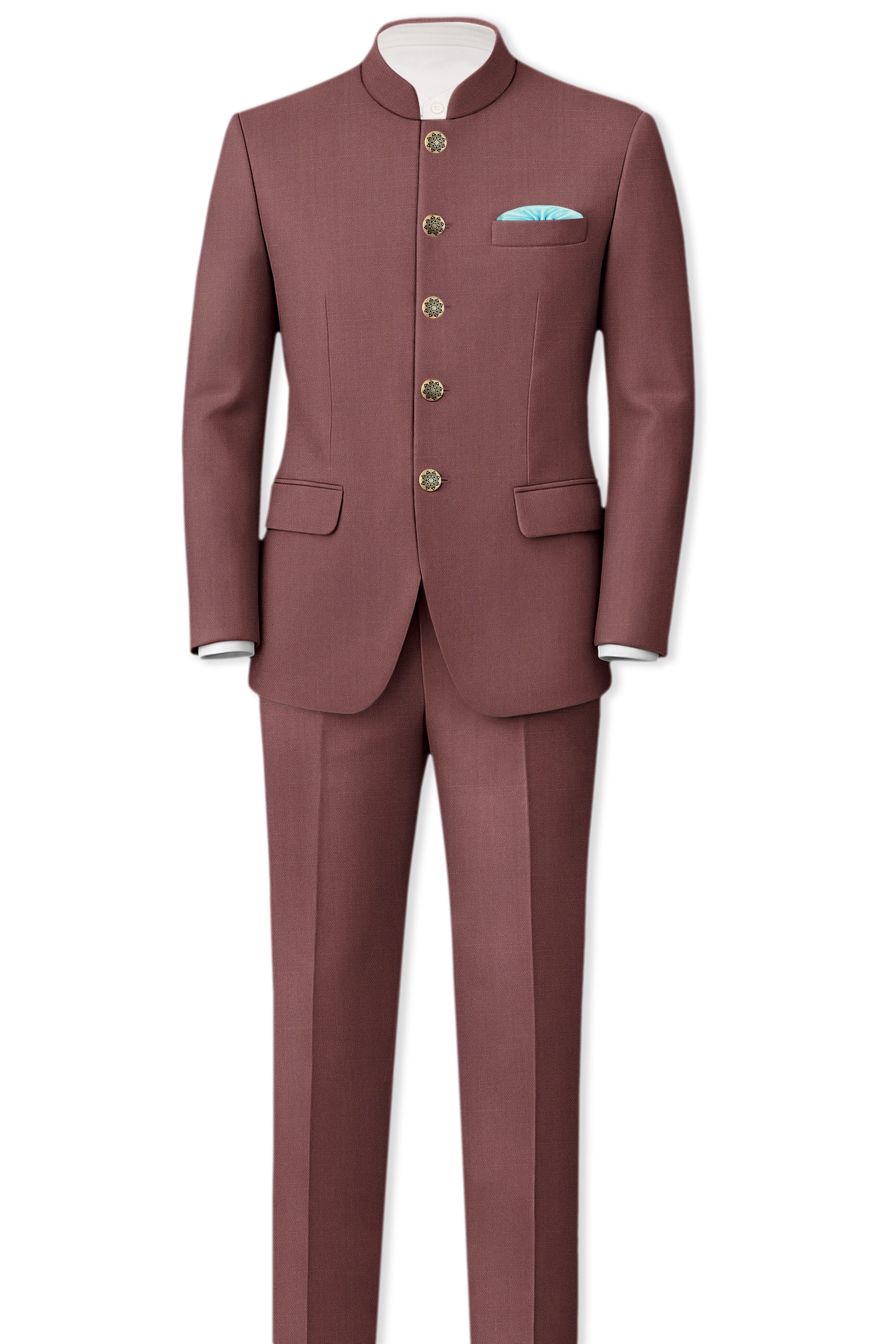 Heritage-Finch Maroon Wool Rich Bandhgala Slight Stretch Blazer