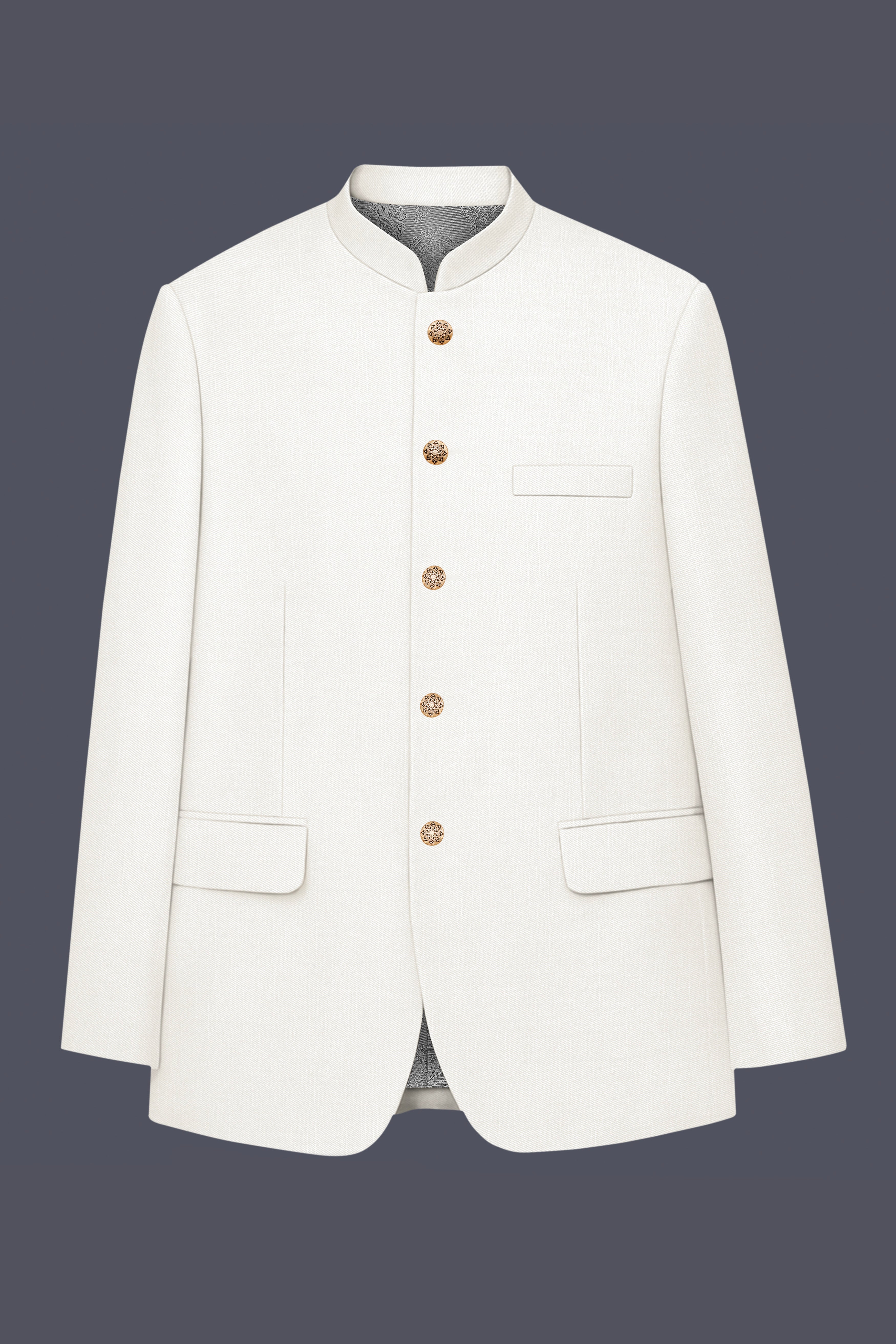 Ivory-Cararra Cream Wool Rich Bandhgala Slight Stretch Blazer